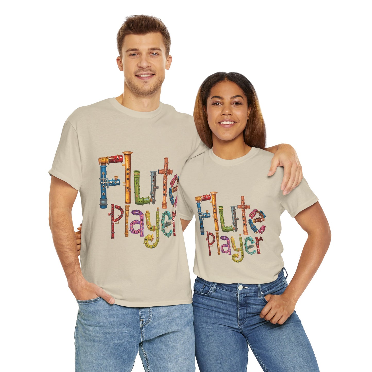 "Flute Player" Unisex Heavy Casual Cotton T-Shirt