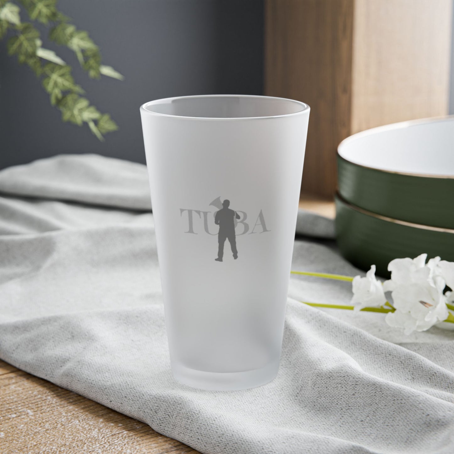 "Tuba" Frosted Pint Glass, 16oz