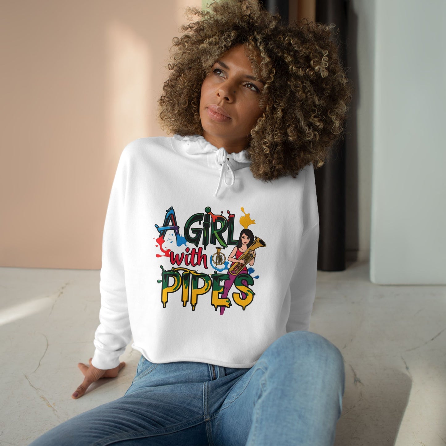 "A Girl with Pipes" Crop Hoodie