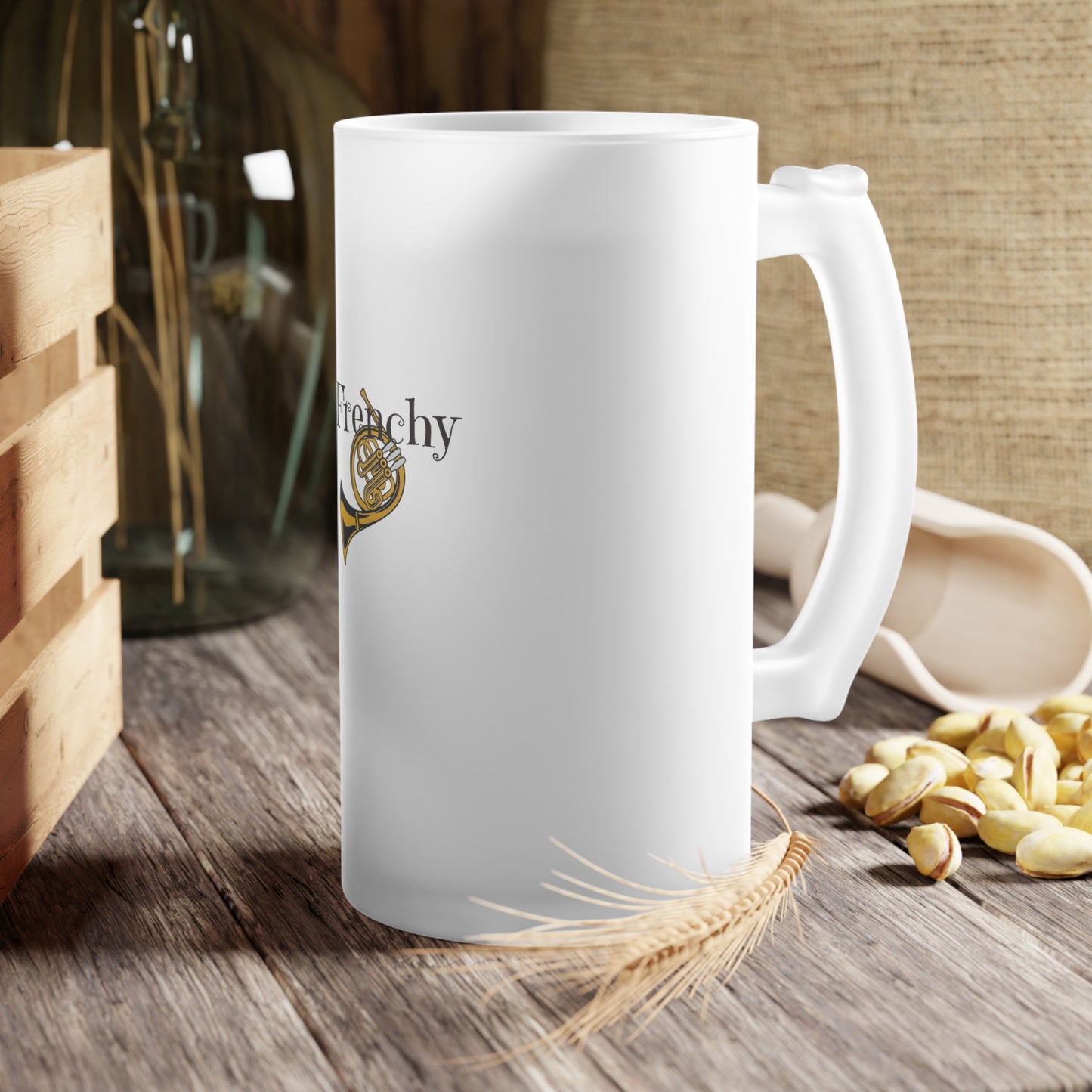 "French Horn" Frosted Glass Beer Mug