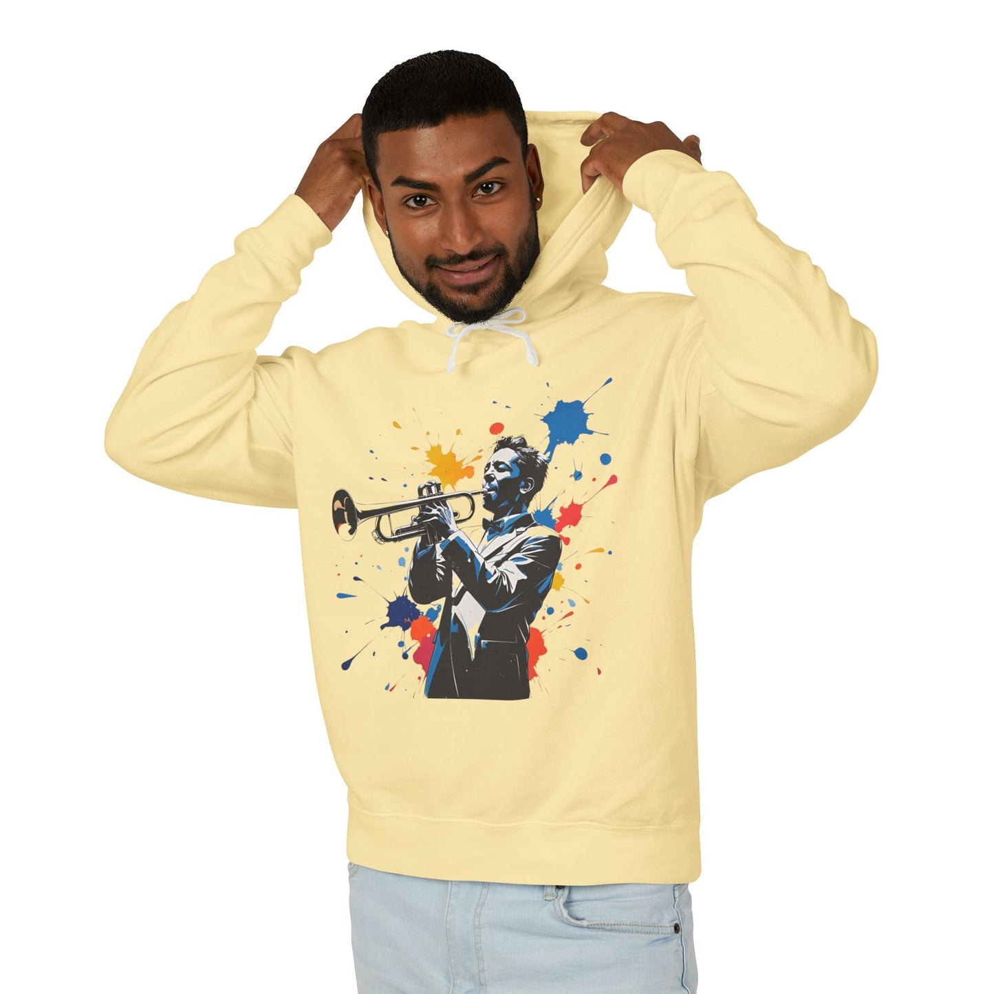 Jazz-Inspired "Trumpet" Splash Paint Unisex Lightweight Hoodie