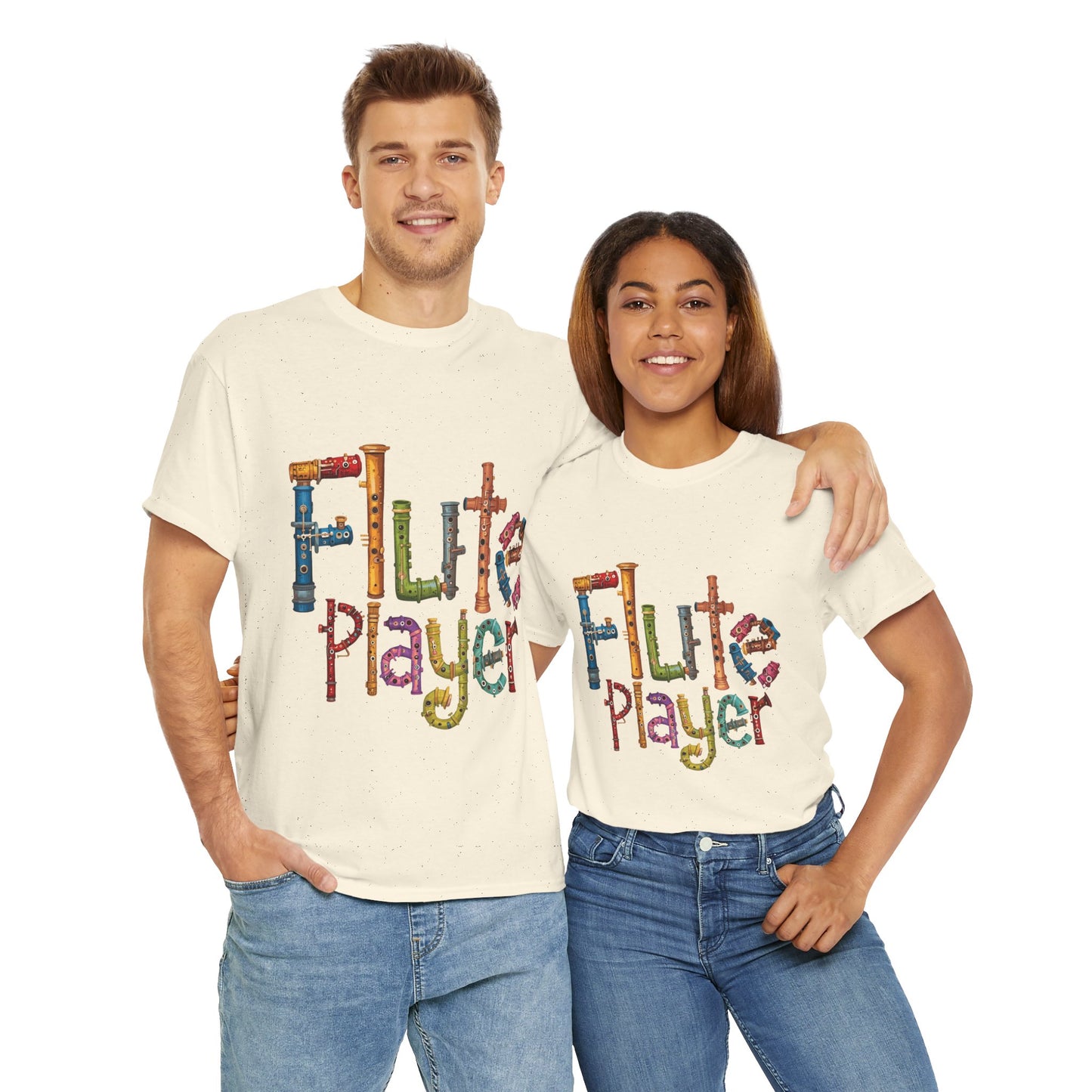"Flute Player" Unisex Heavy Casual Cotton T-Shirt
