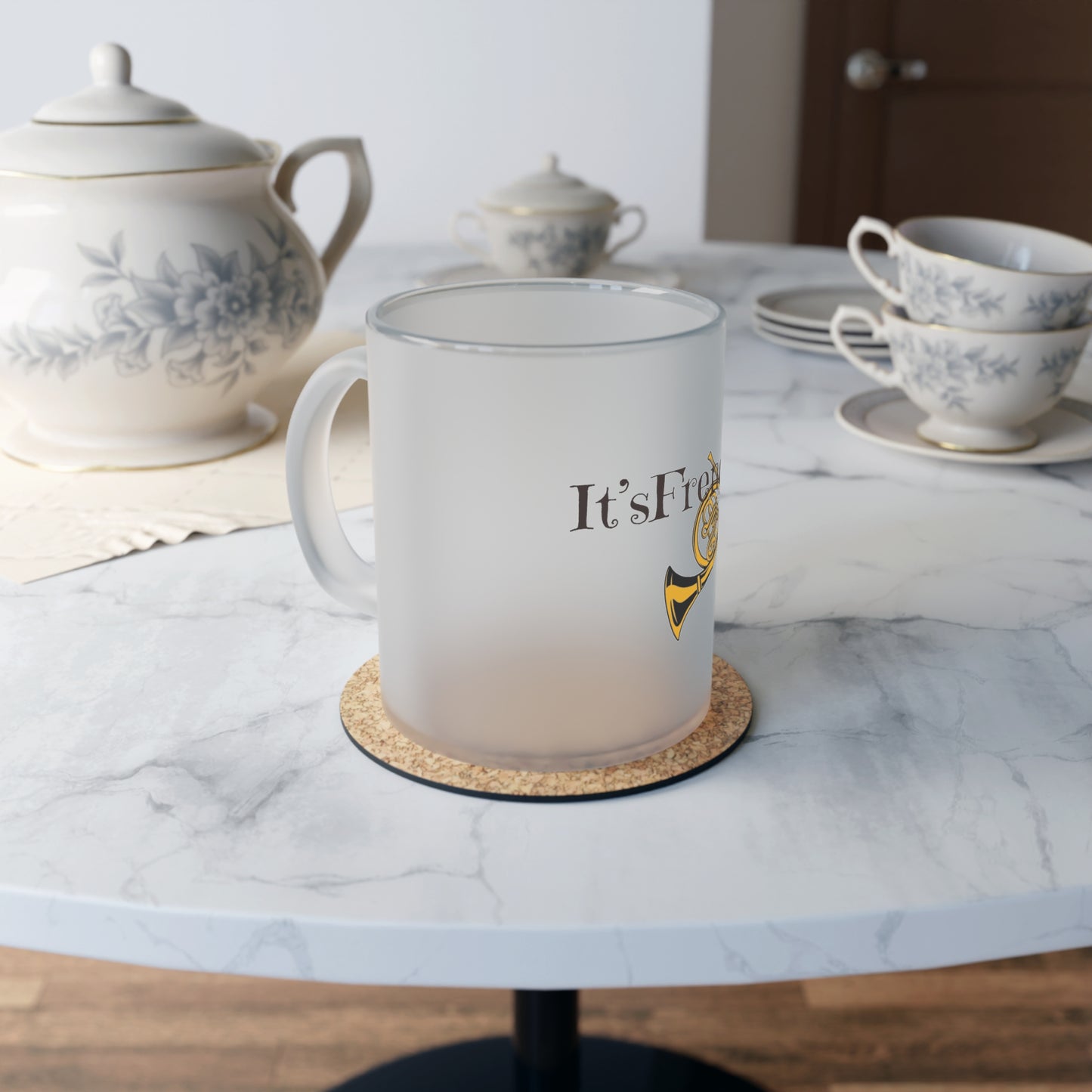 French Horn Frosted Glass Mug