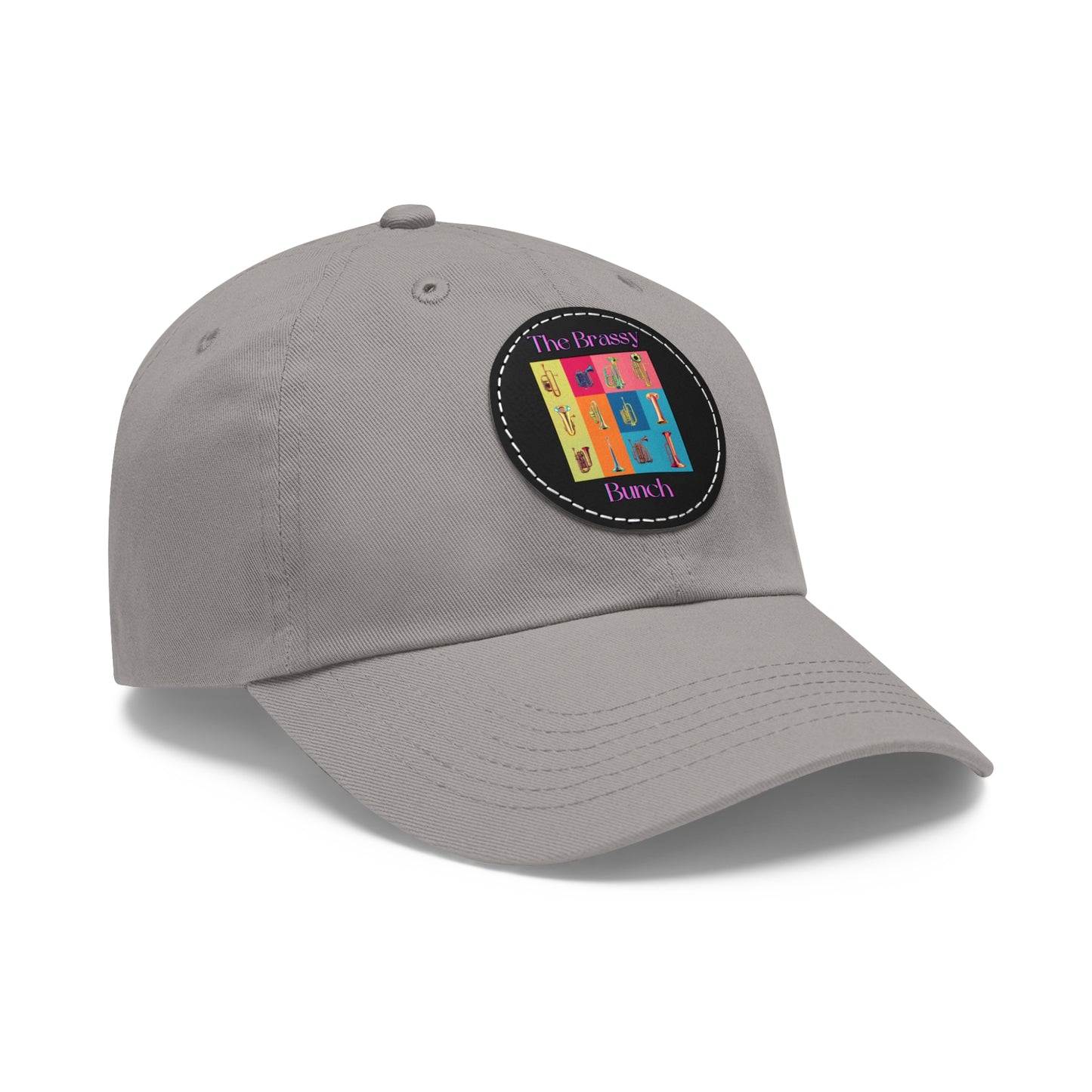 Black Dad Hat with Leather Patch (Round)