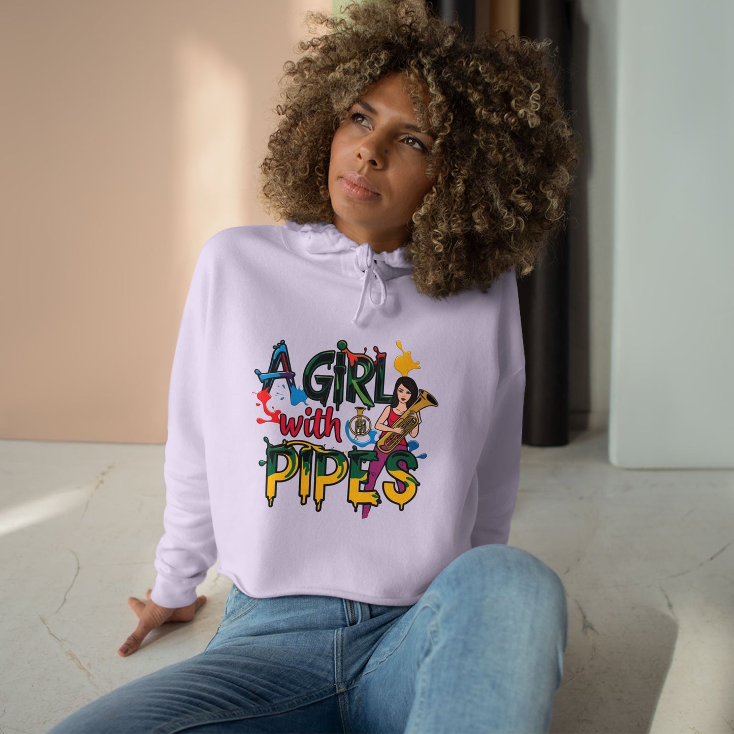 "A Girl with Pipes" Crop Hoodie