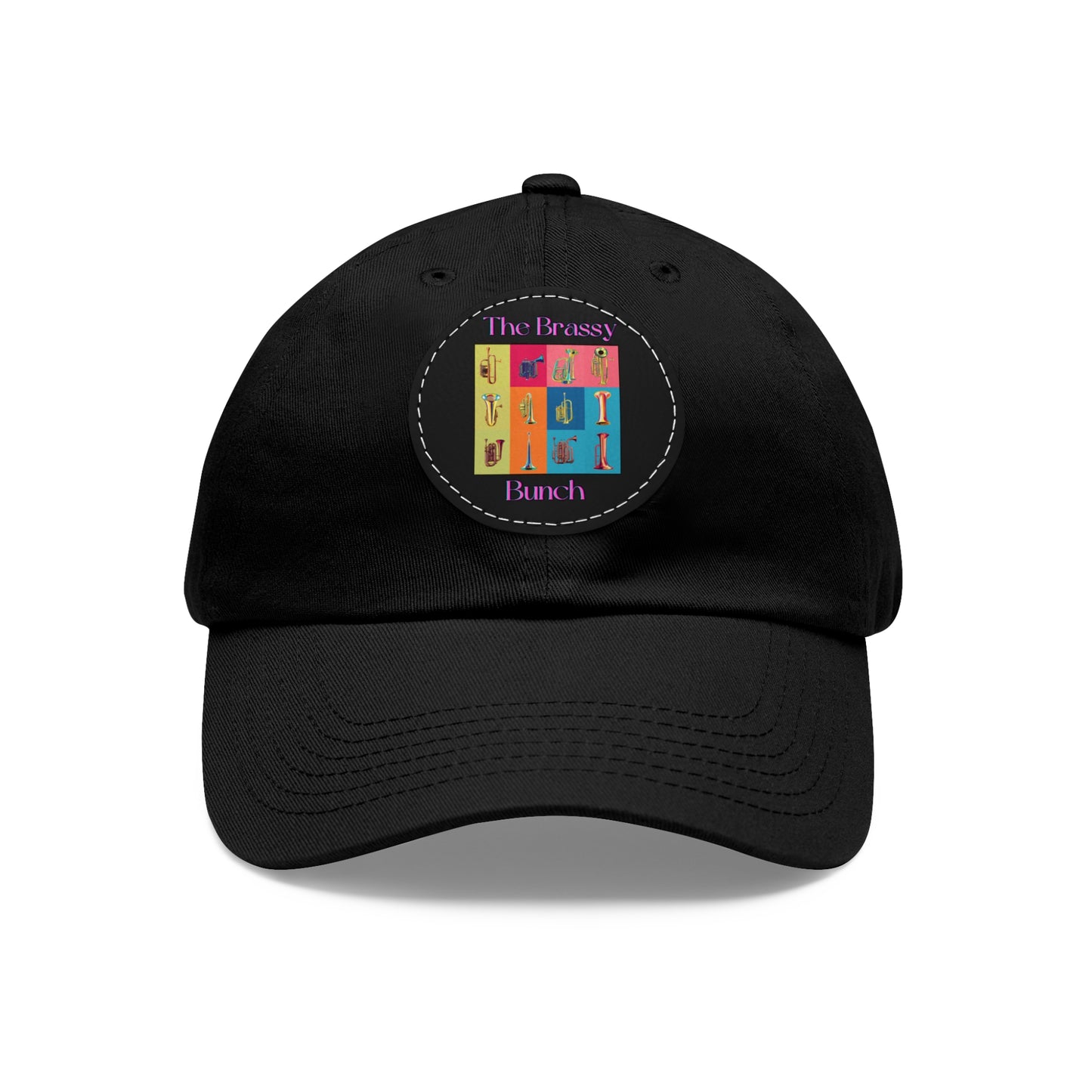 Black Dad Hat with Leather Patch (Round)