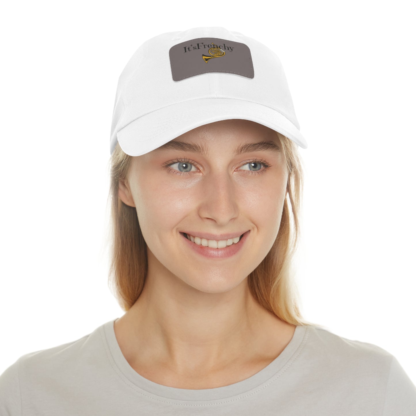 "French Horn" Dad Hat with Leather Patch (Rectangle)