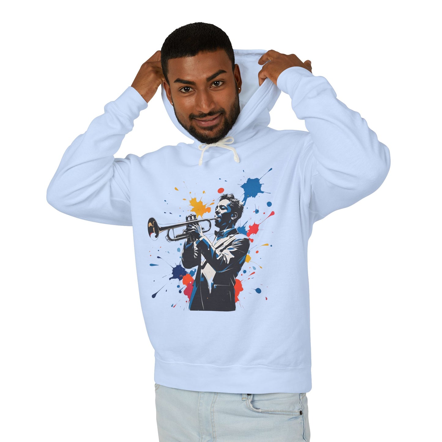 Jazz-Inspired "Trumpet" Splash Paint Unisex Lightweight Hoodie
