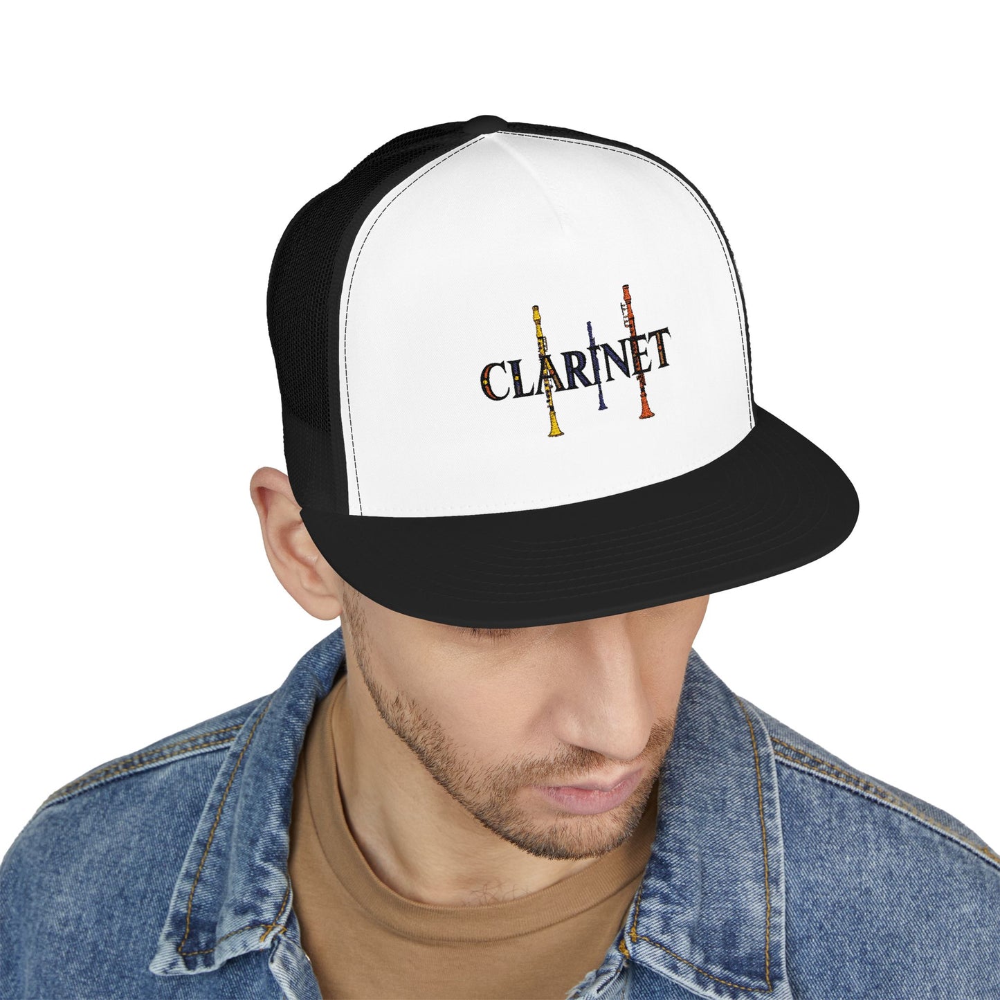 Embroidered "Clarinet" 5 Panel Trucker Cap
