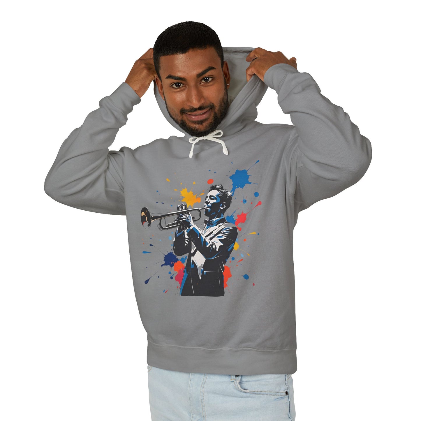 Jazz-Inspired "Trumpet" Splash Paint Unisex Lightweight Hoodie