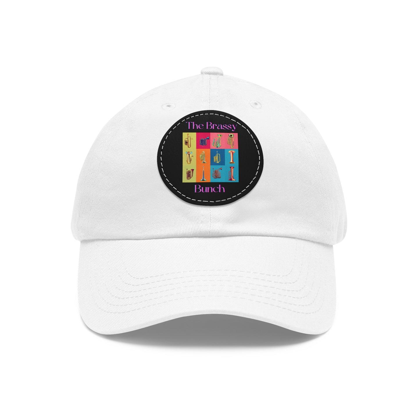 Black Dad Hat with Leather Patch (Round)