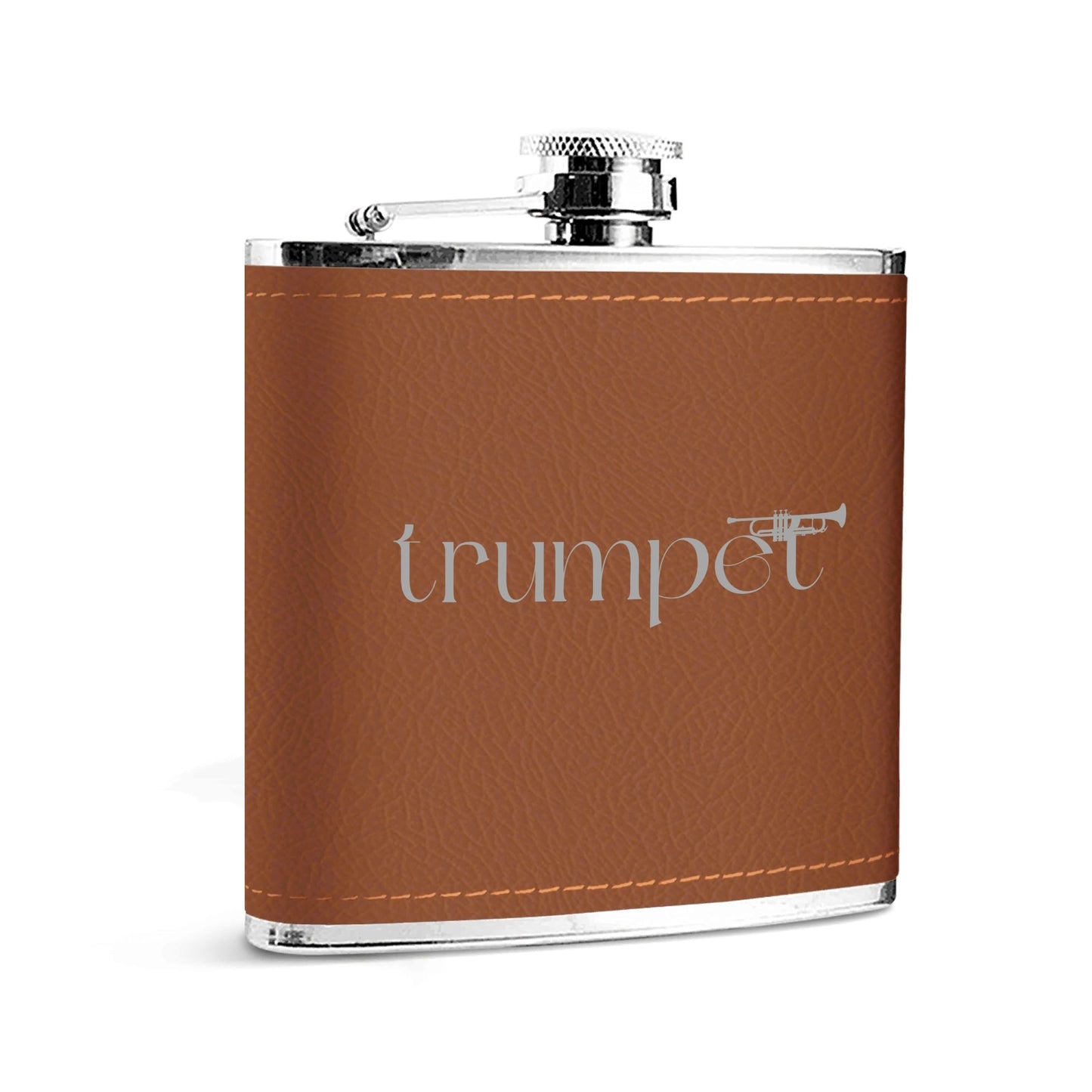 Trumpet Custom Brown Leather Flask Wrapped Stainless Steel 6oz