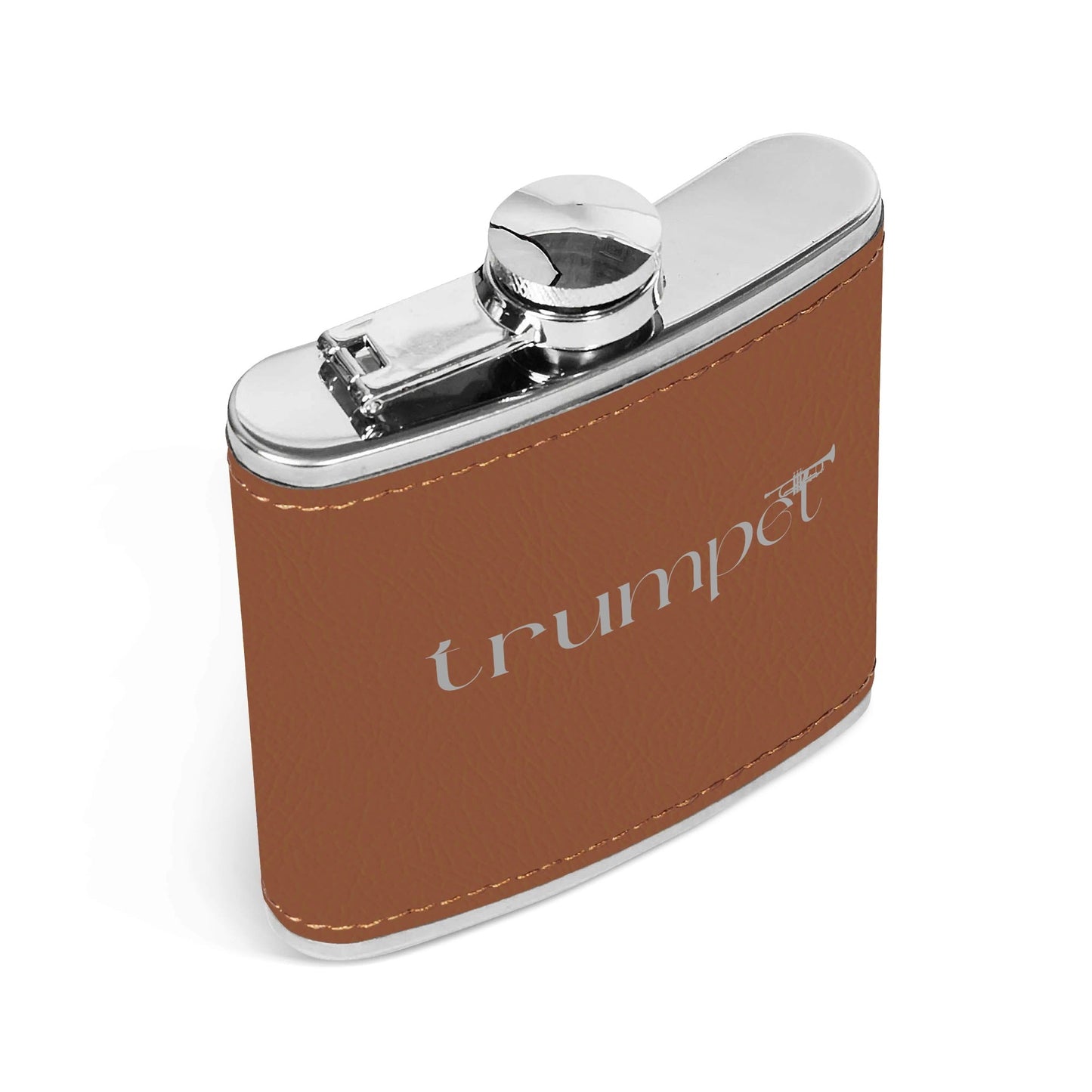 Trumpet Custom Brown Leather Flask Wrapped Stainless Steel 6oz