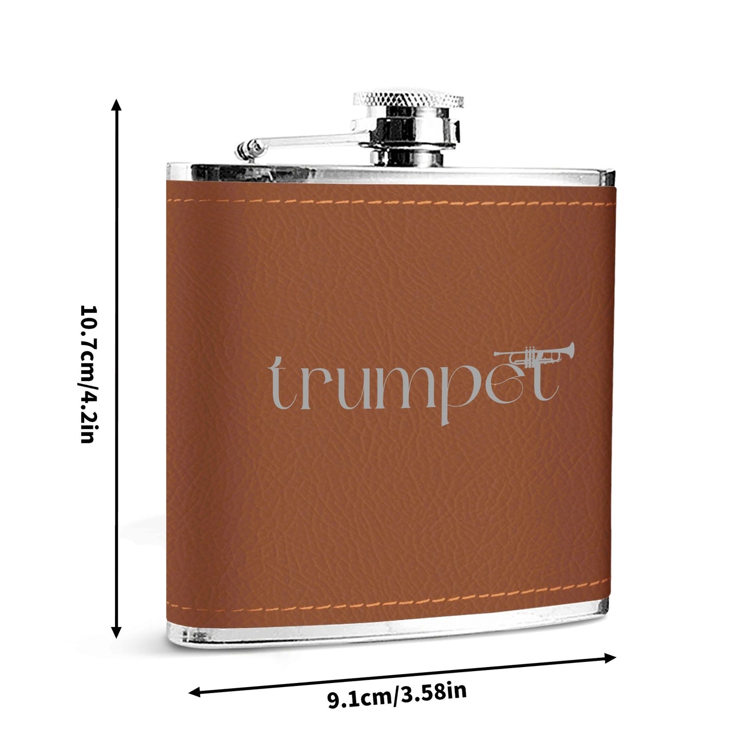 Trumpet Custom Brown Leather Flask Wrapped Stainless Steel 6oz