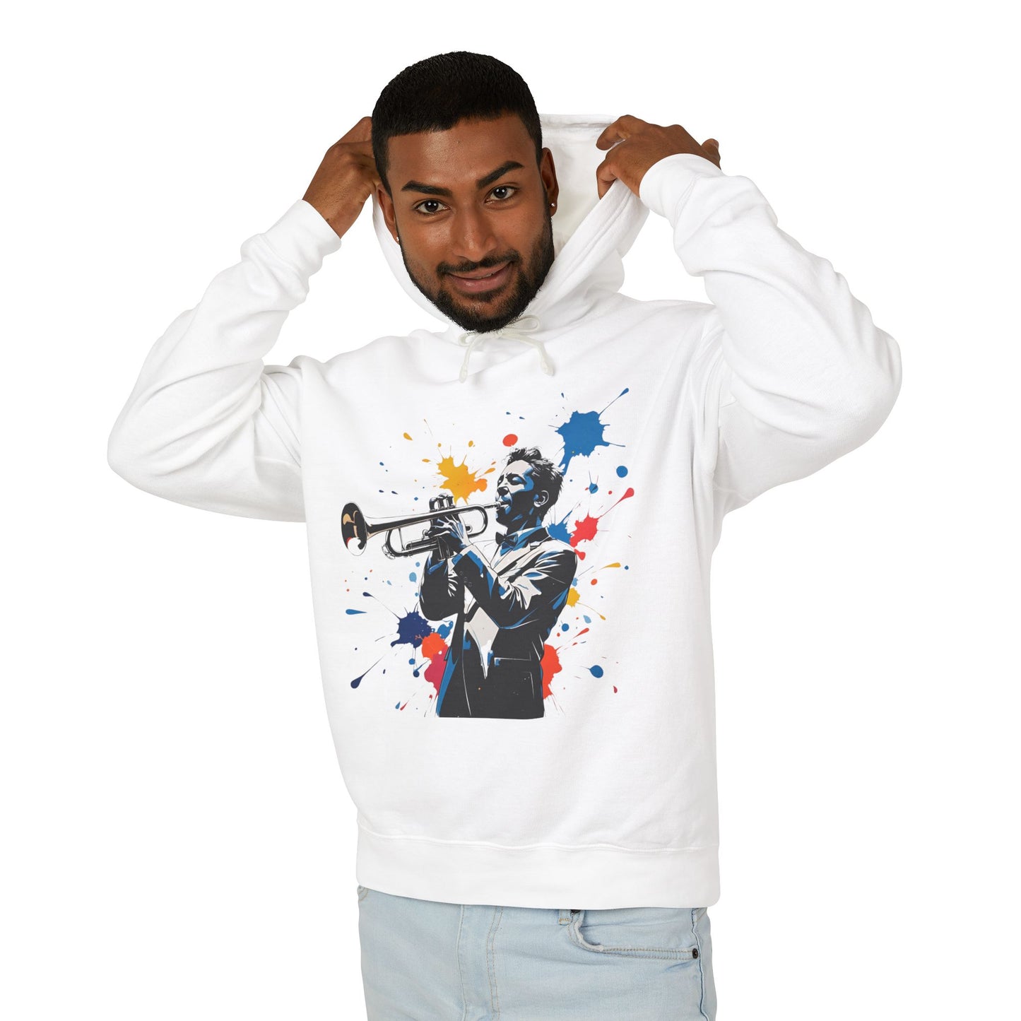 Jazz-Inspired "Trumpet" Splash Paint Unisex Lightweight Hoodie
