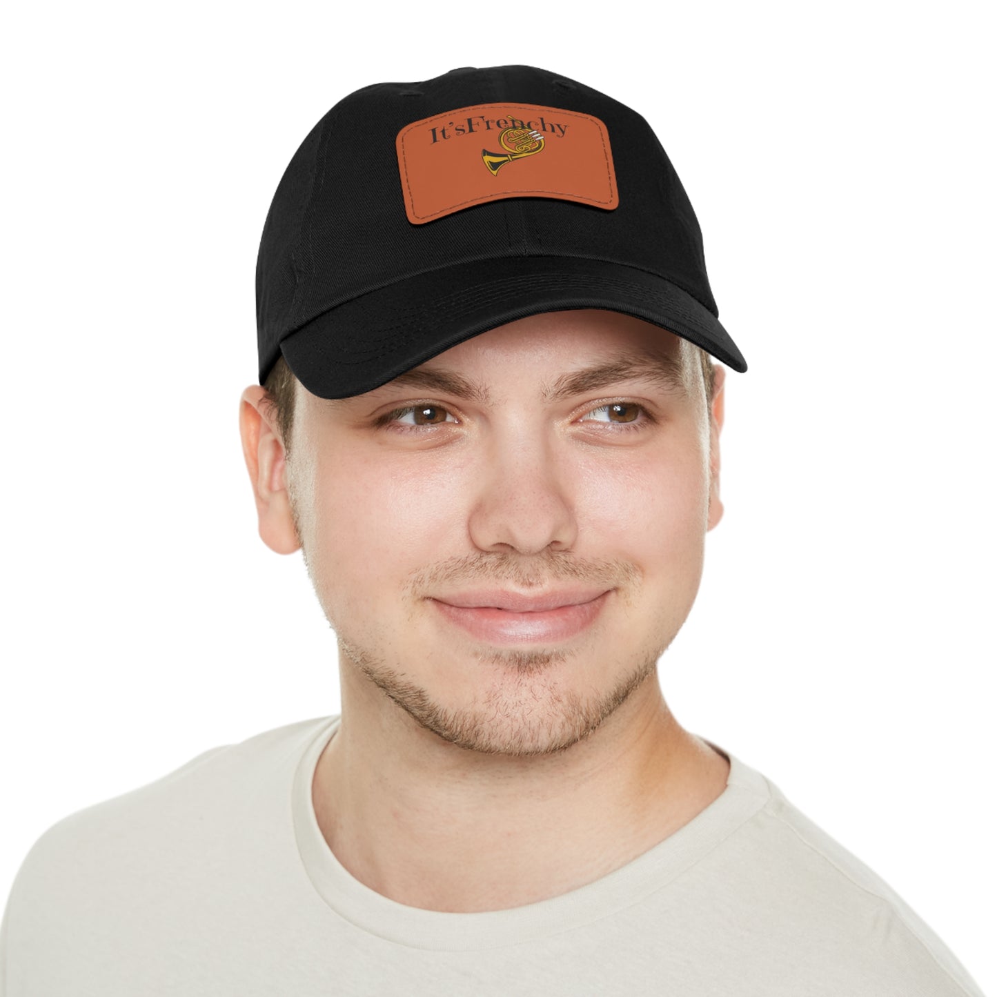 "French Horn" Dad Hat with Leather Patch (Rectangle)