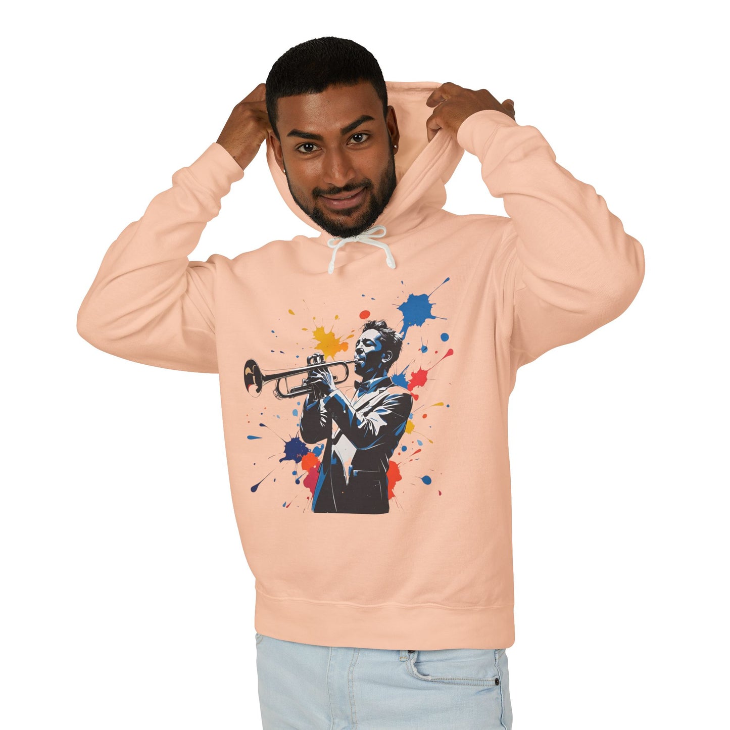 Jazz-Inspired "Trumpet" Splash Paint Unisex Lightweight Hoodie