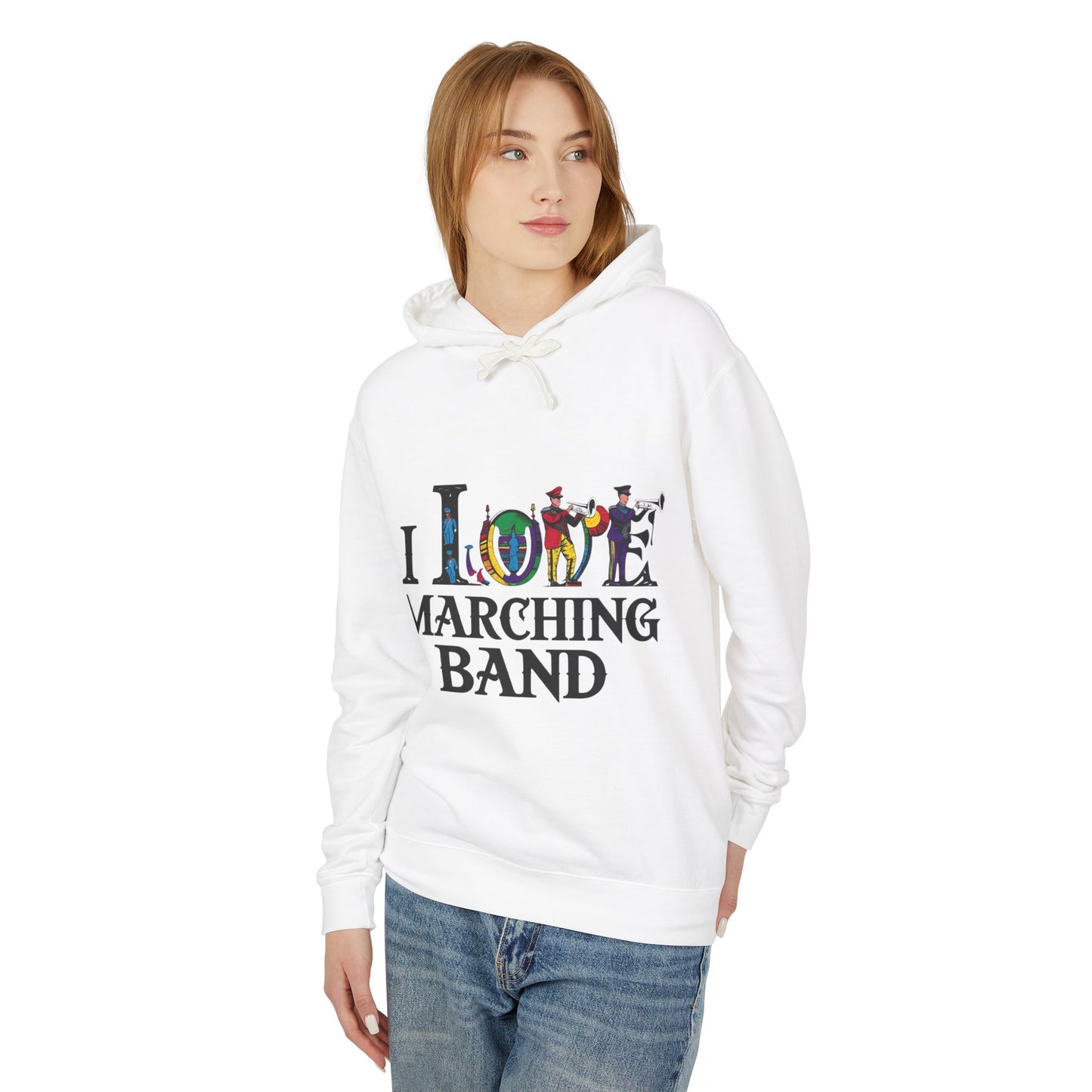 "I Love Marching Band" Unisex Lightweight Hoodie