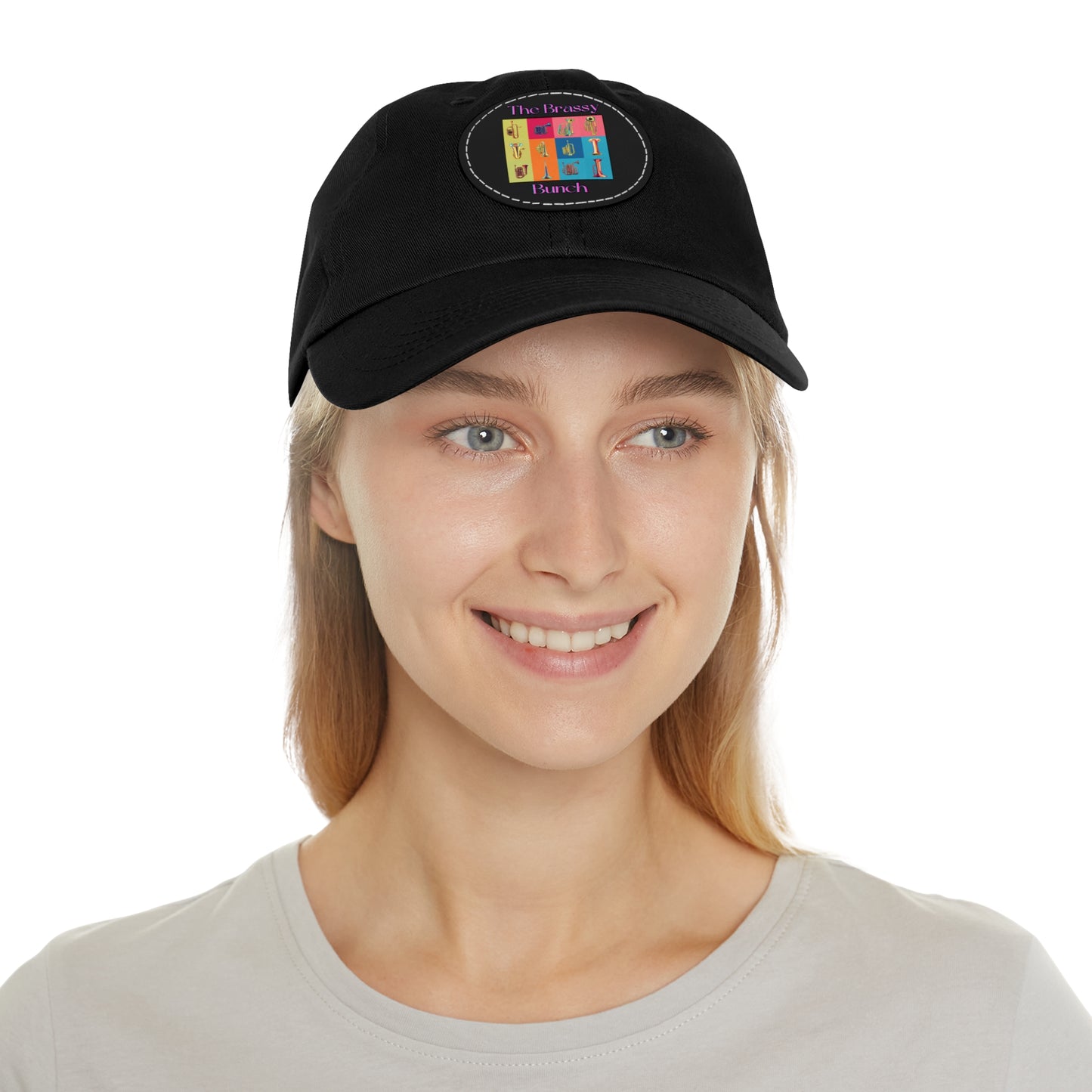 Black Dad Hat with Leather Patch (Round)