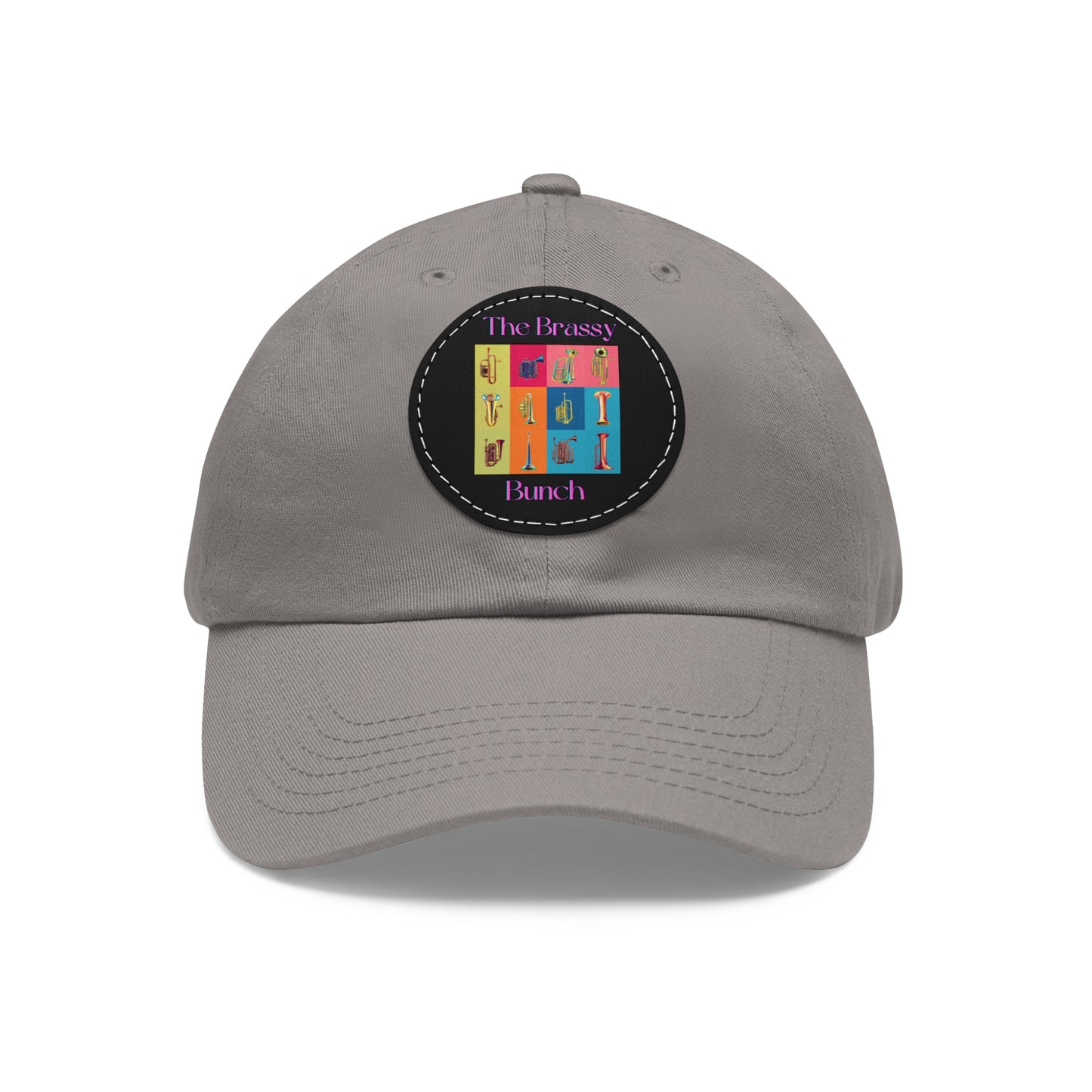 Black Dad Hat with Leather Patch (Round)