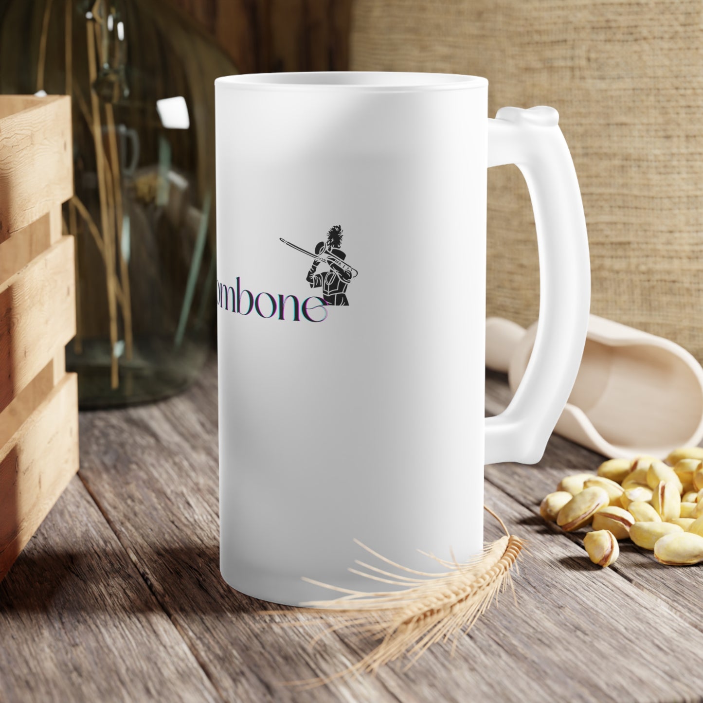 "Trombone" Frosted Glass Beer Mug