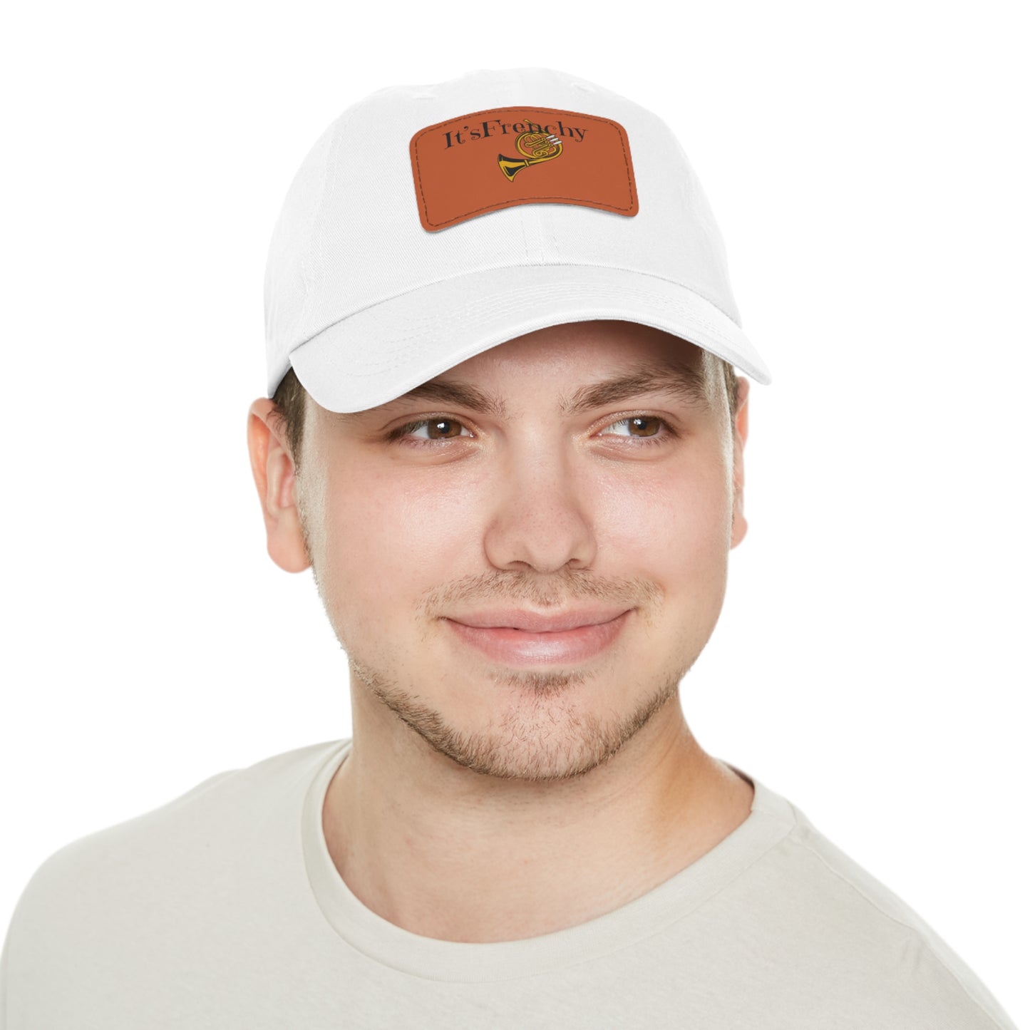 "French Horn" Dad Hat with Leather Patch (Rectangle)