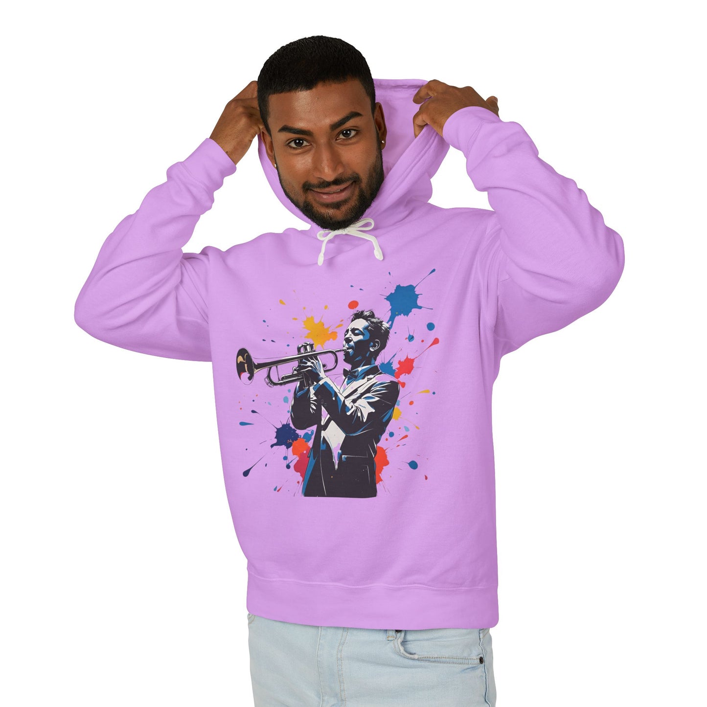 Jazz-Inspired "Trumpet" Splash Paint Unisex Lightweight Hoodie