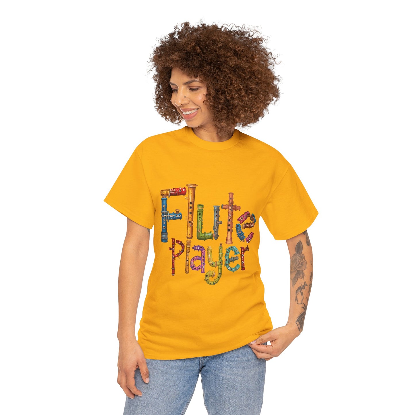 "Flute Player" Unisex Heavy Casual Cotton T-Shirt