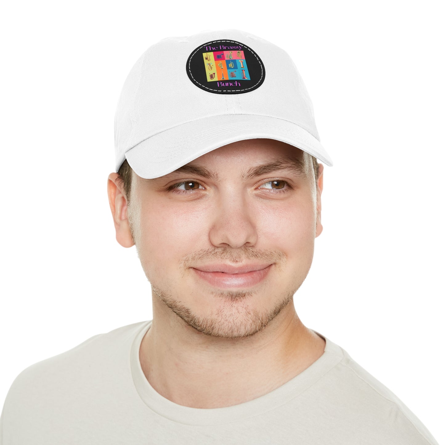 Black Dad Hat with Leather Patch (Round)