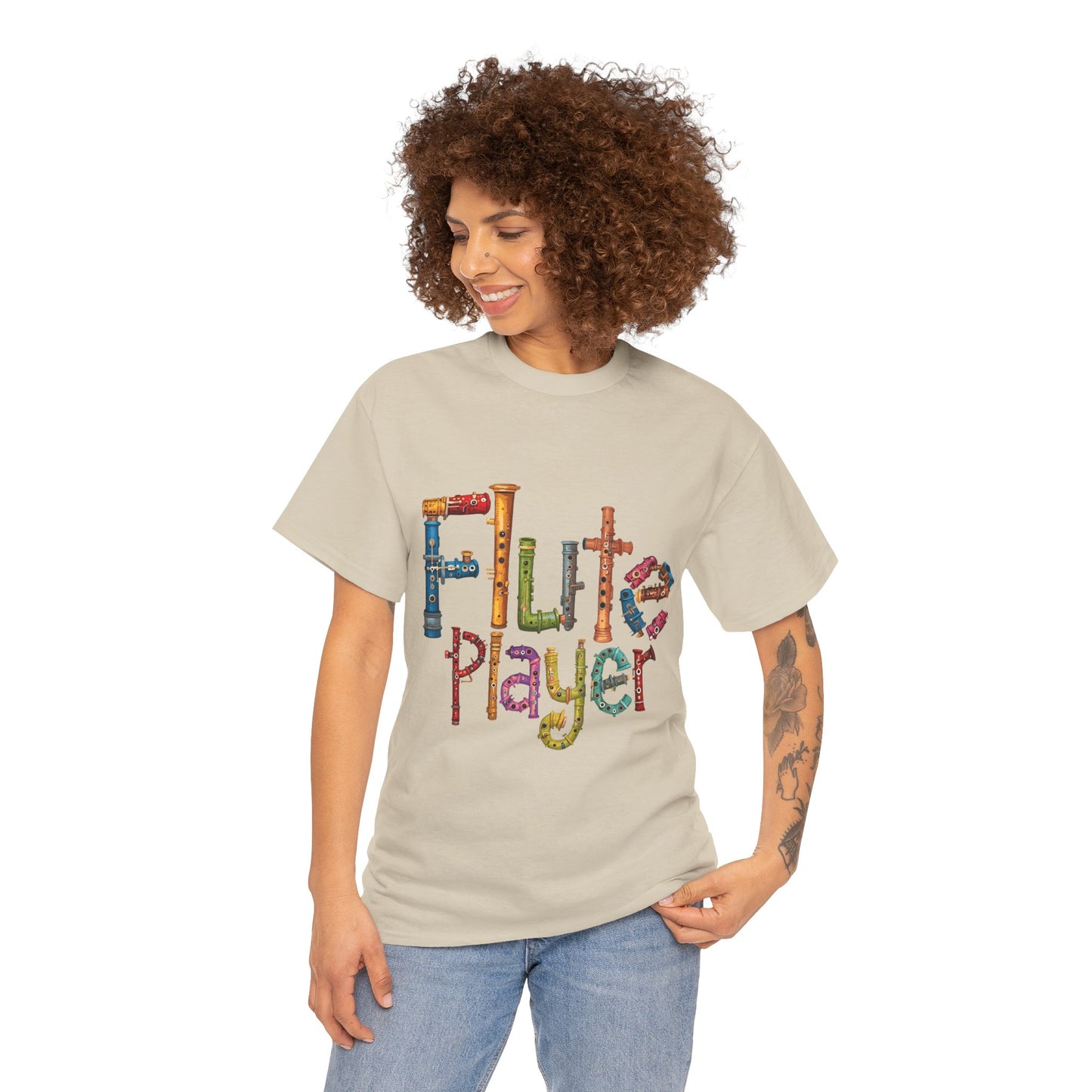 "Flute Player" Unisex Heavy Casual Cotton T-Shirt