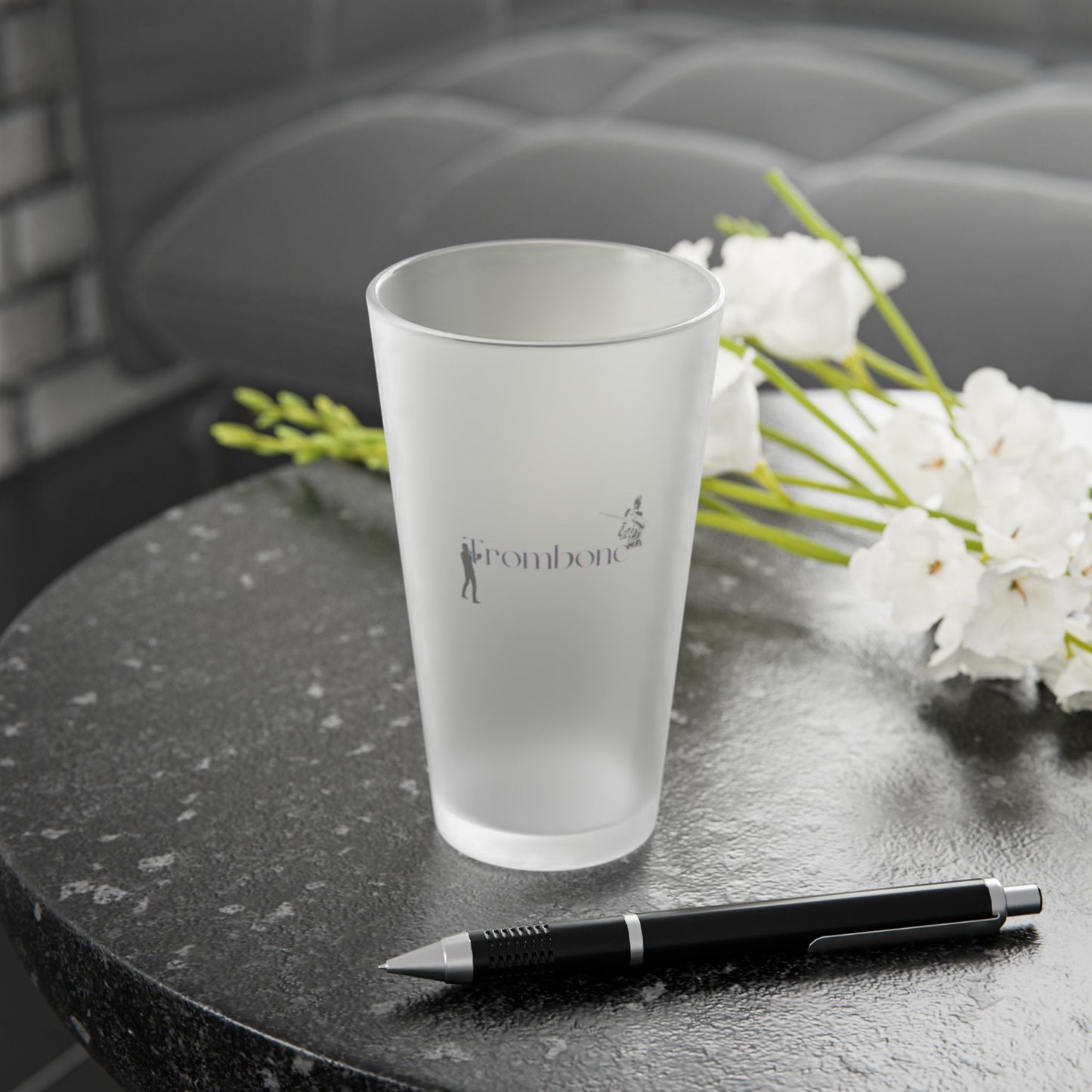 "Trombone" Frosted Pint Glass, 16oz
