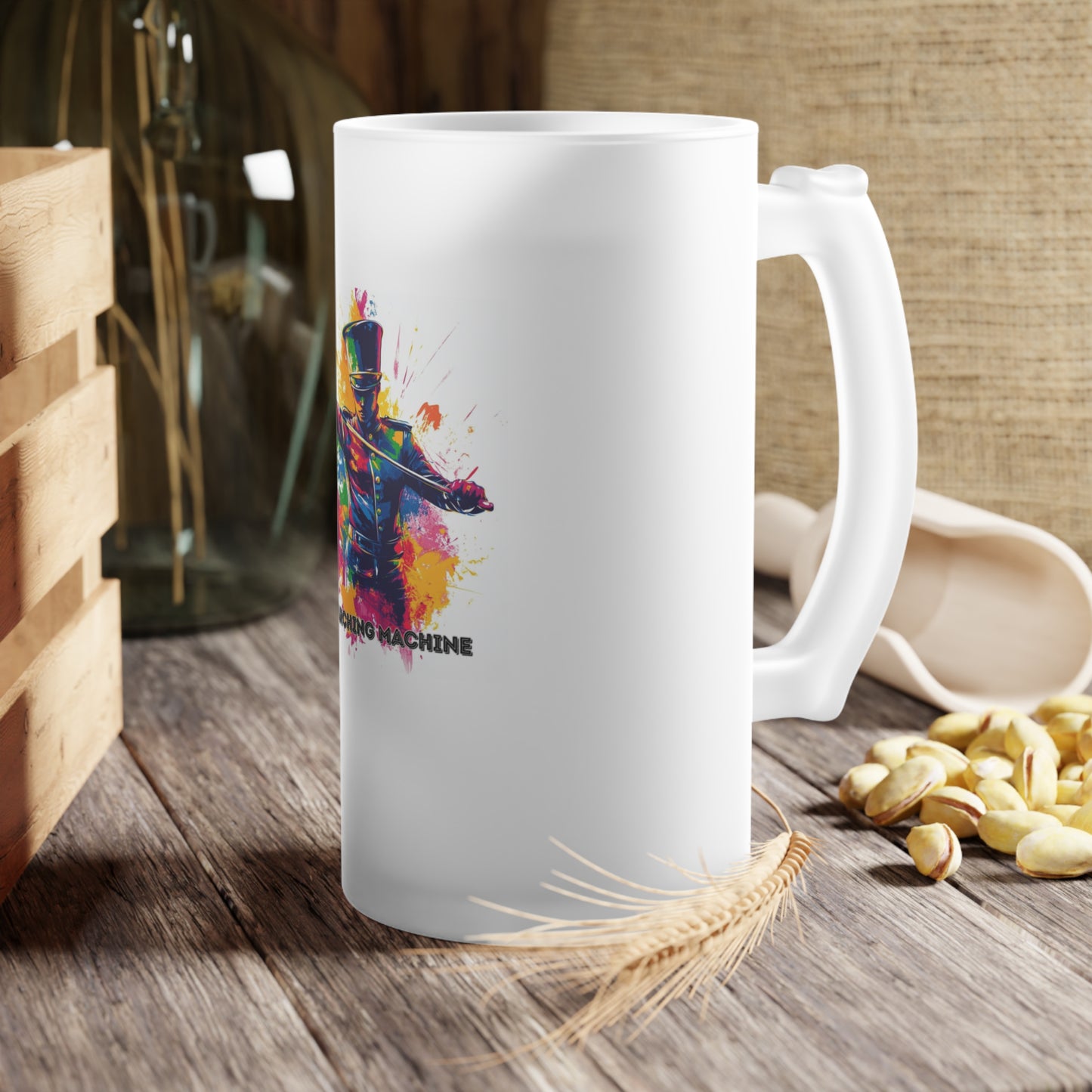 "Marching Machine" Frosted Glass Beer Mug