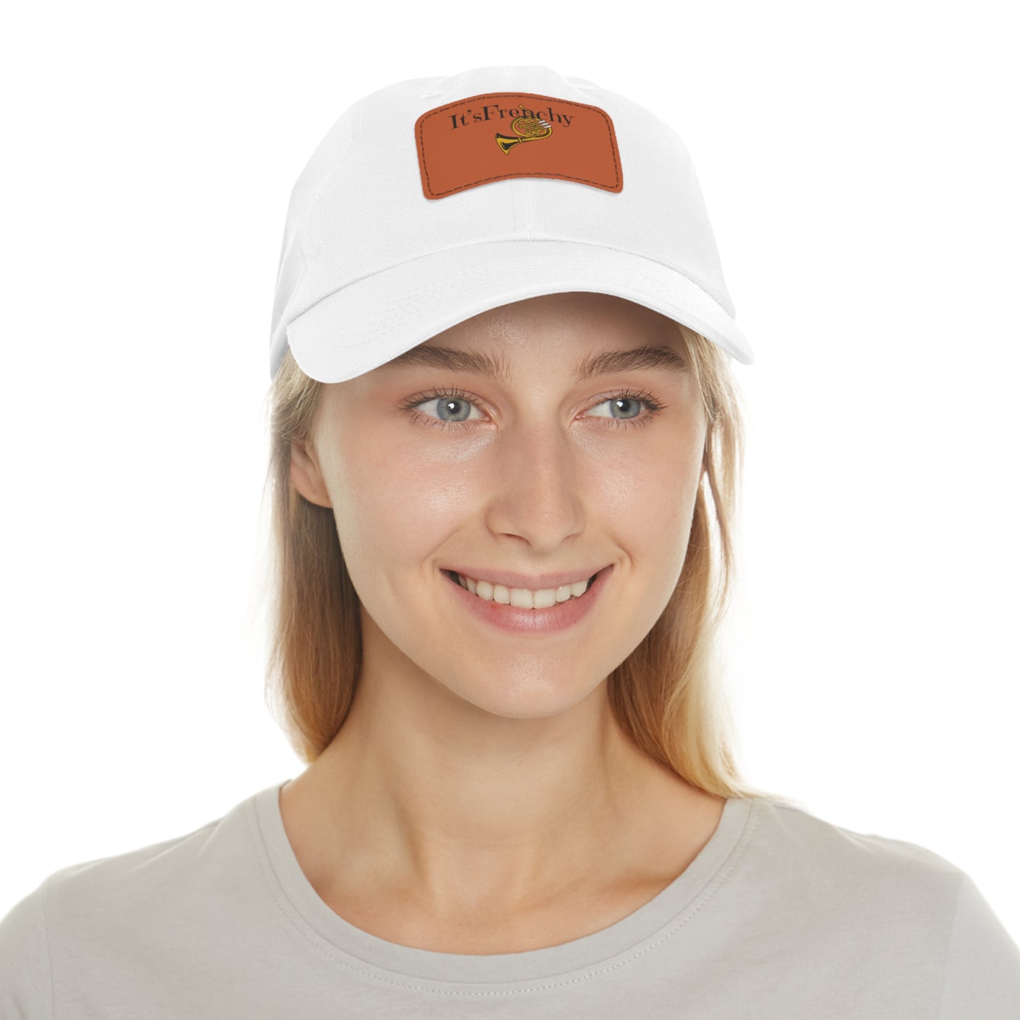 "French Horn" Dad Hat with Leather Patch (Rectangle)