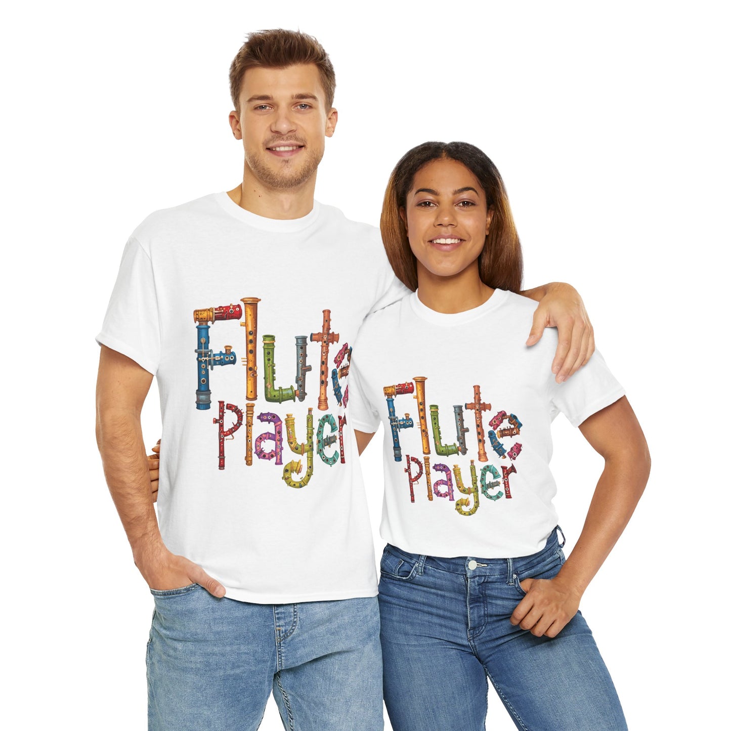 "Flute Player" Unisex Heavy Casual Cotton T-Shirt