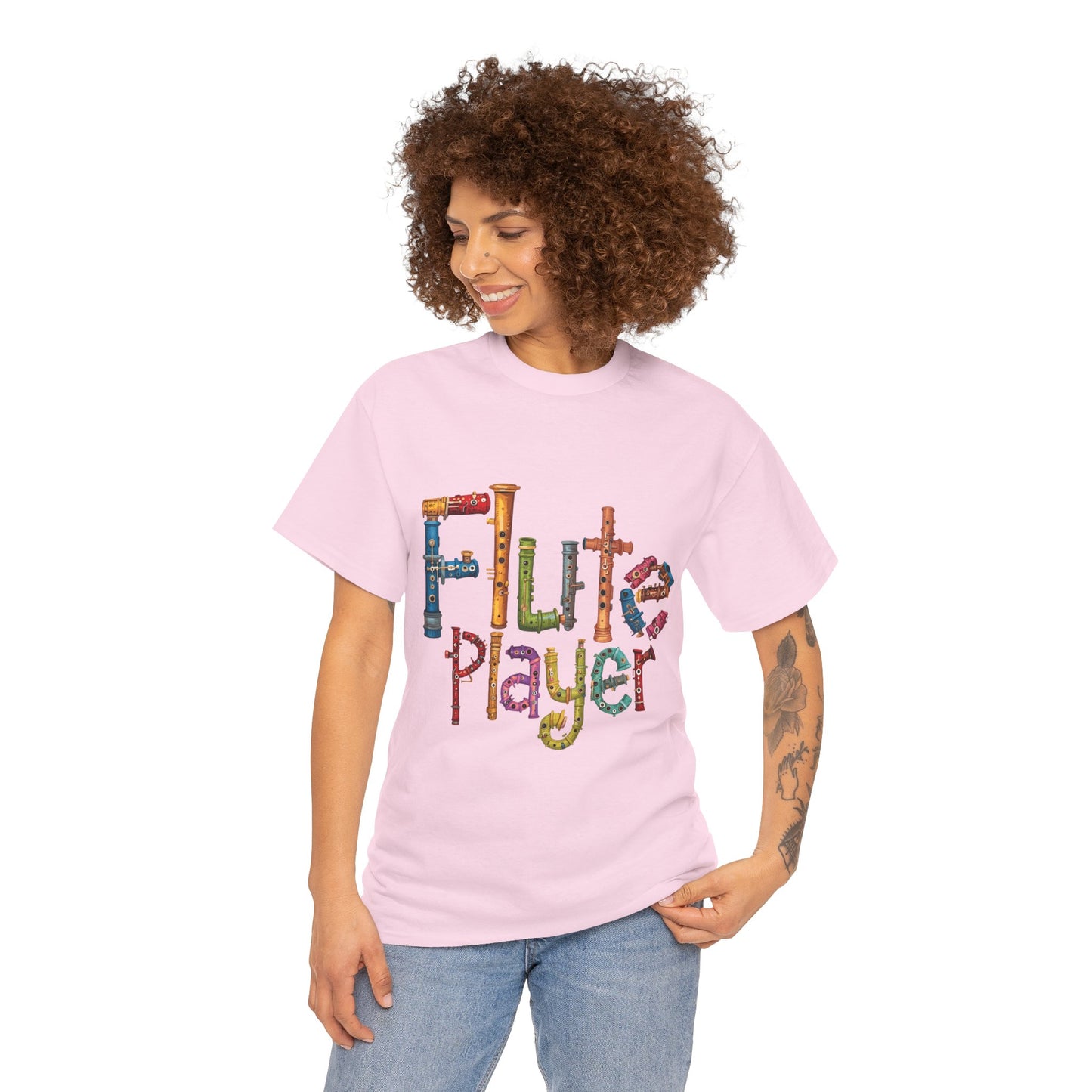 "Flute Player" Unisex Heavy Casual Cotton T-Shirt