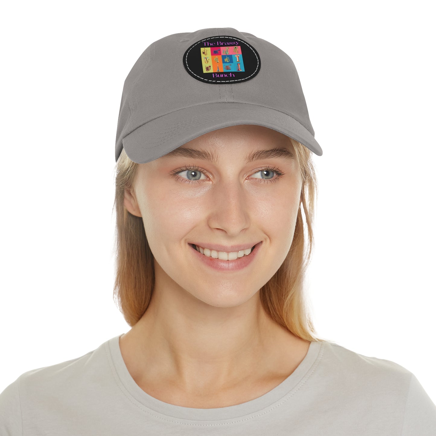 Black Dad Hat with Leather Patch (Round)