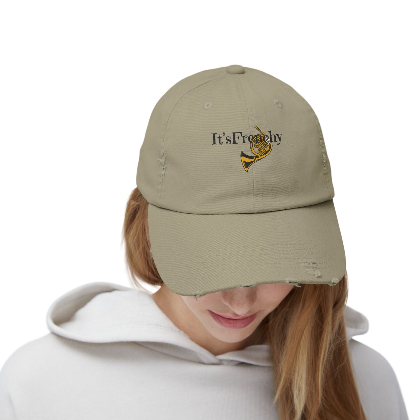 Unisex "French Horn" Distressed Cap