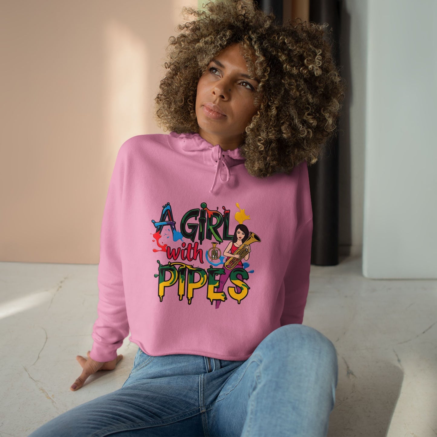 "A Girl with Pipes" Crop Hoodie