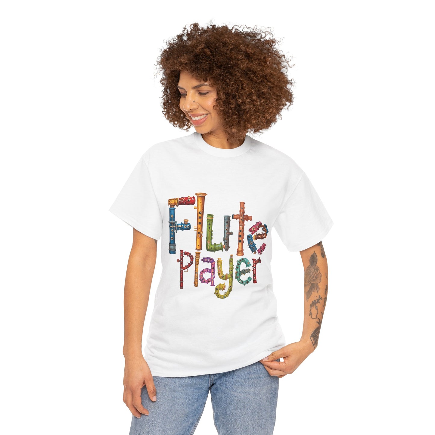 "Flute Player" Unisex Heavy Casual Cotton T-Shirt