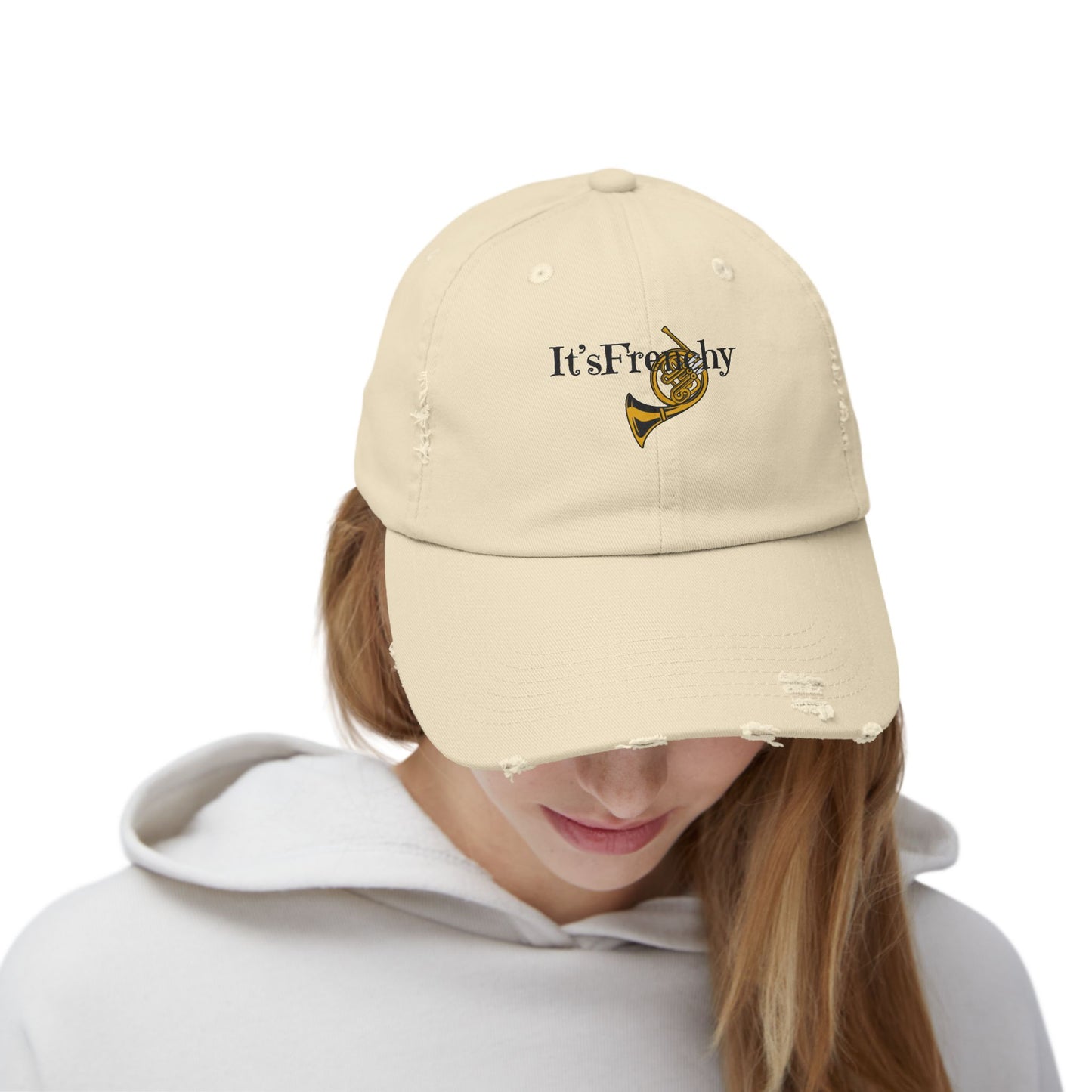 Unisex "French Horn" Distressed Cap