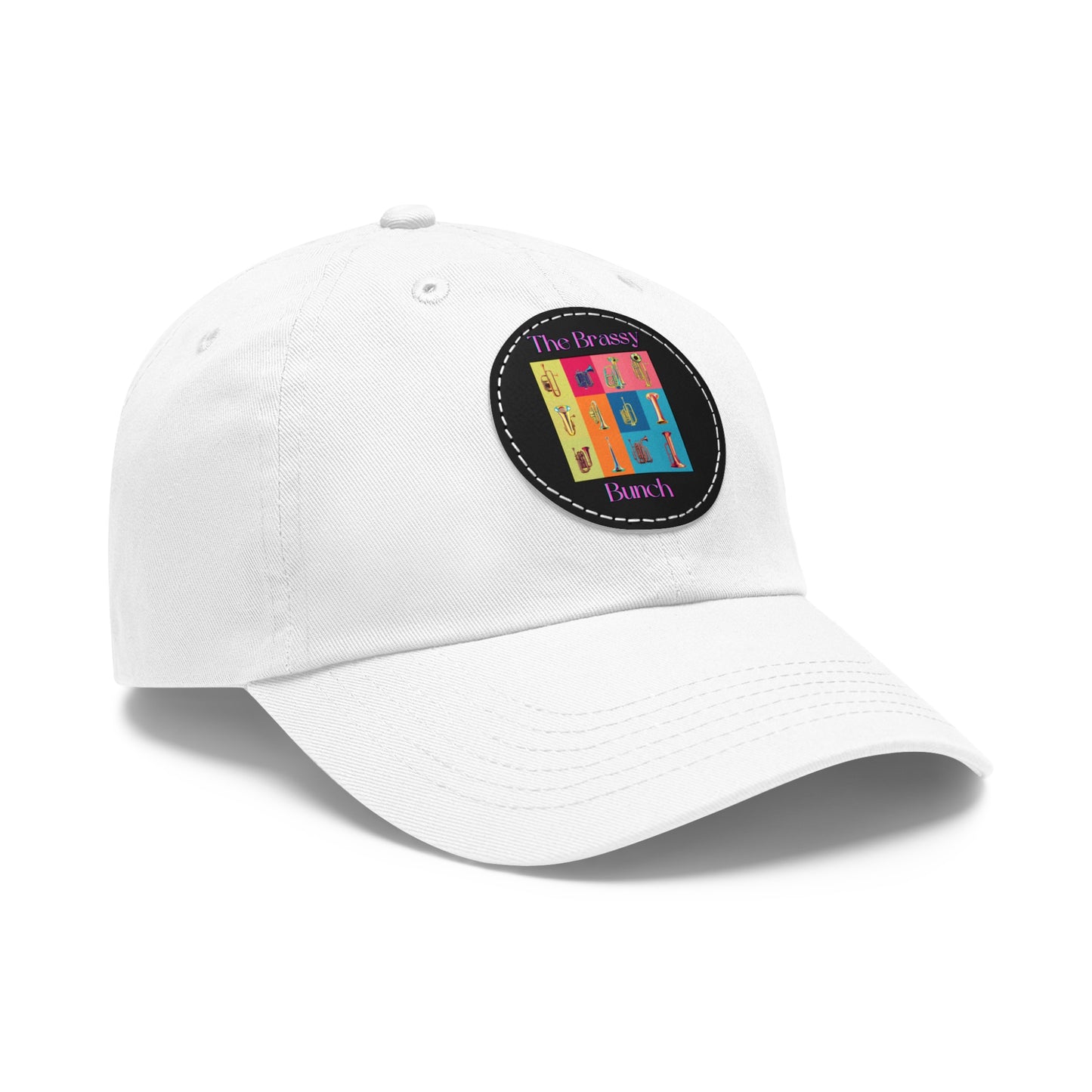 Black Dad Hat with Leather Patch (Round)