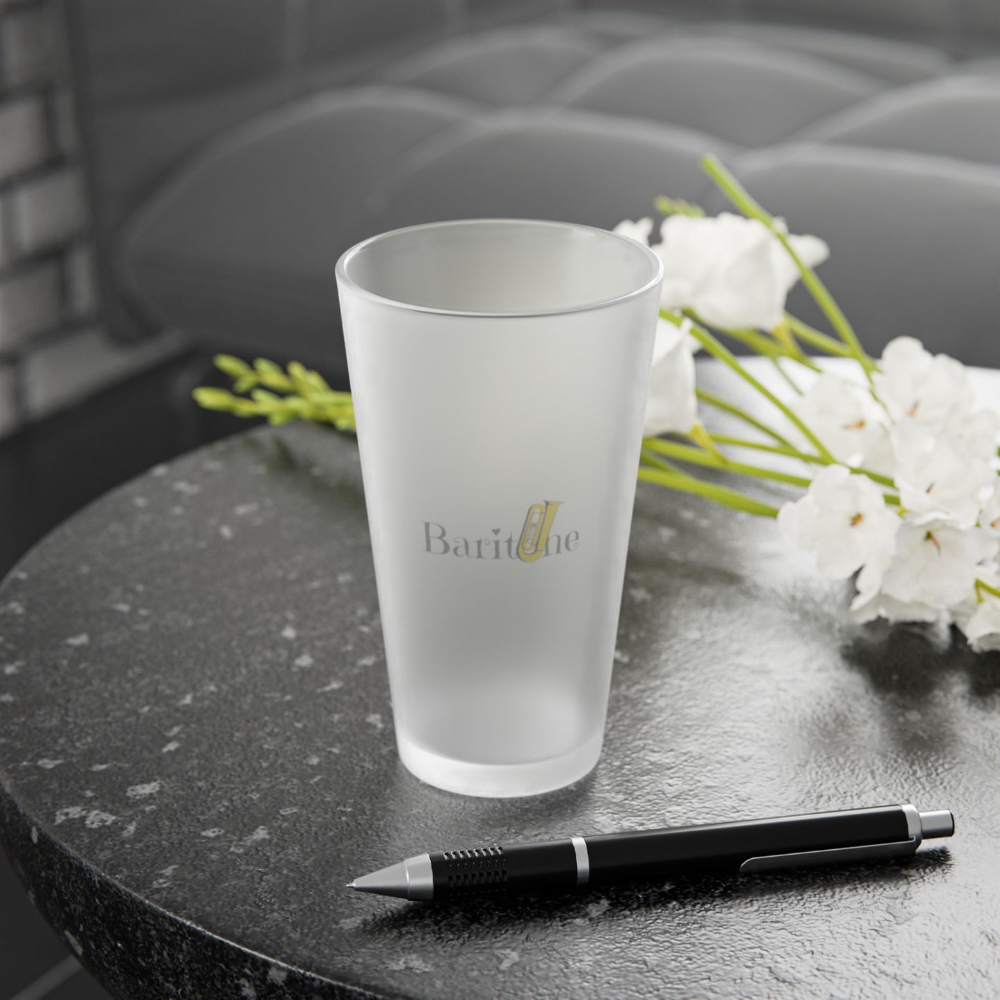 "Baritone" Frosted Pint Glass, 16oz