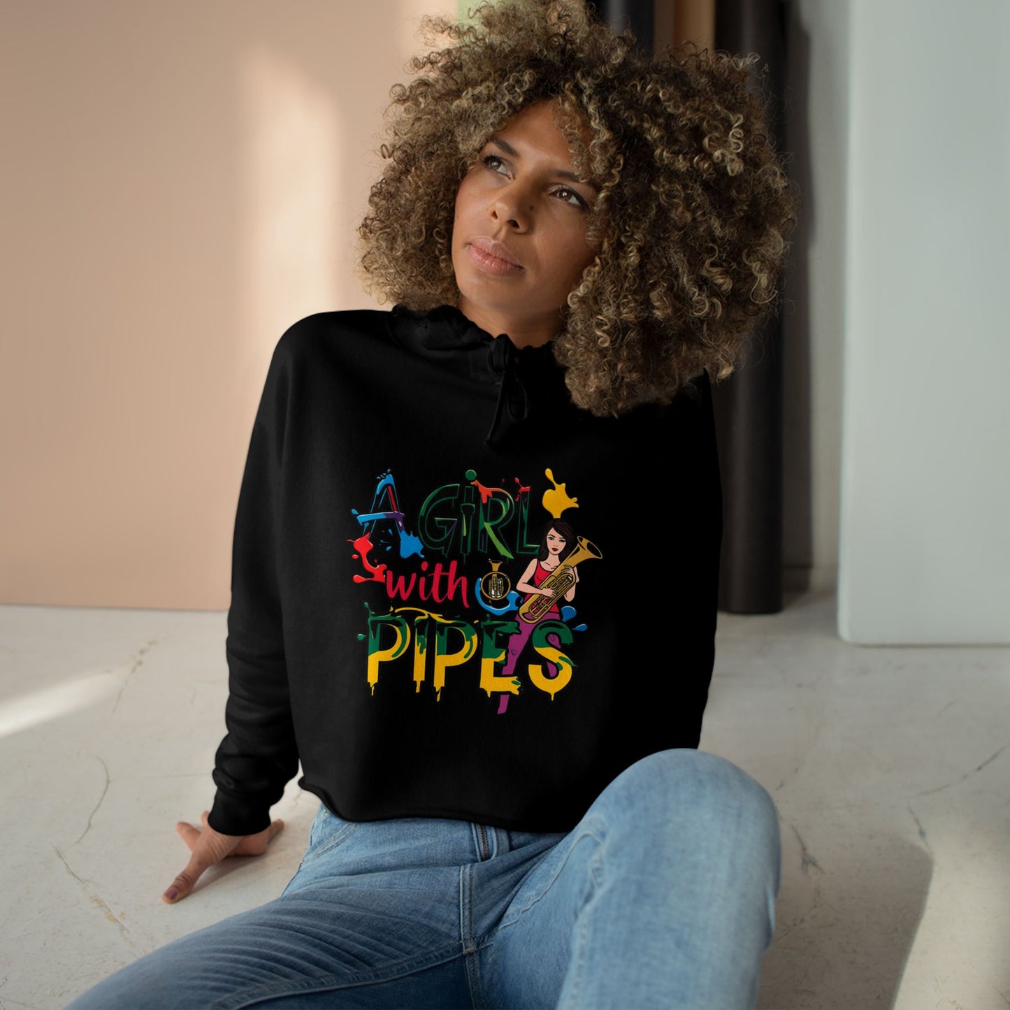 "A Girl with Pipes" Crop Hoodie