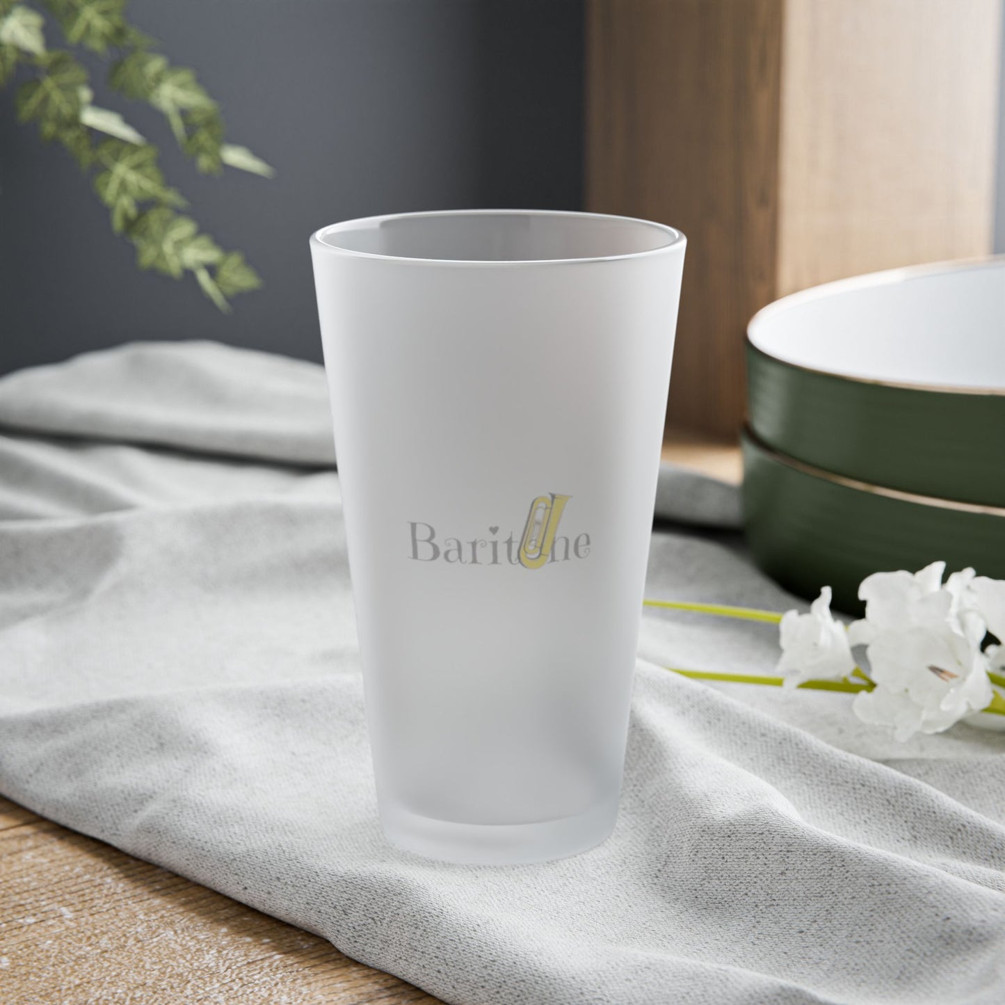 "Baritone" Frosted Pint Glass, 16oz