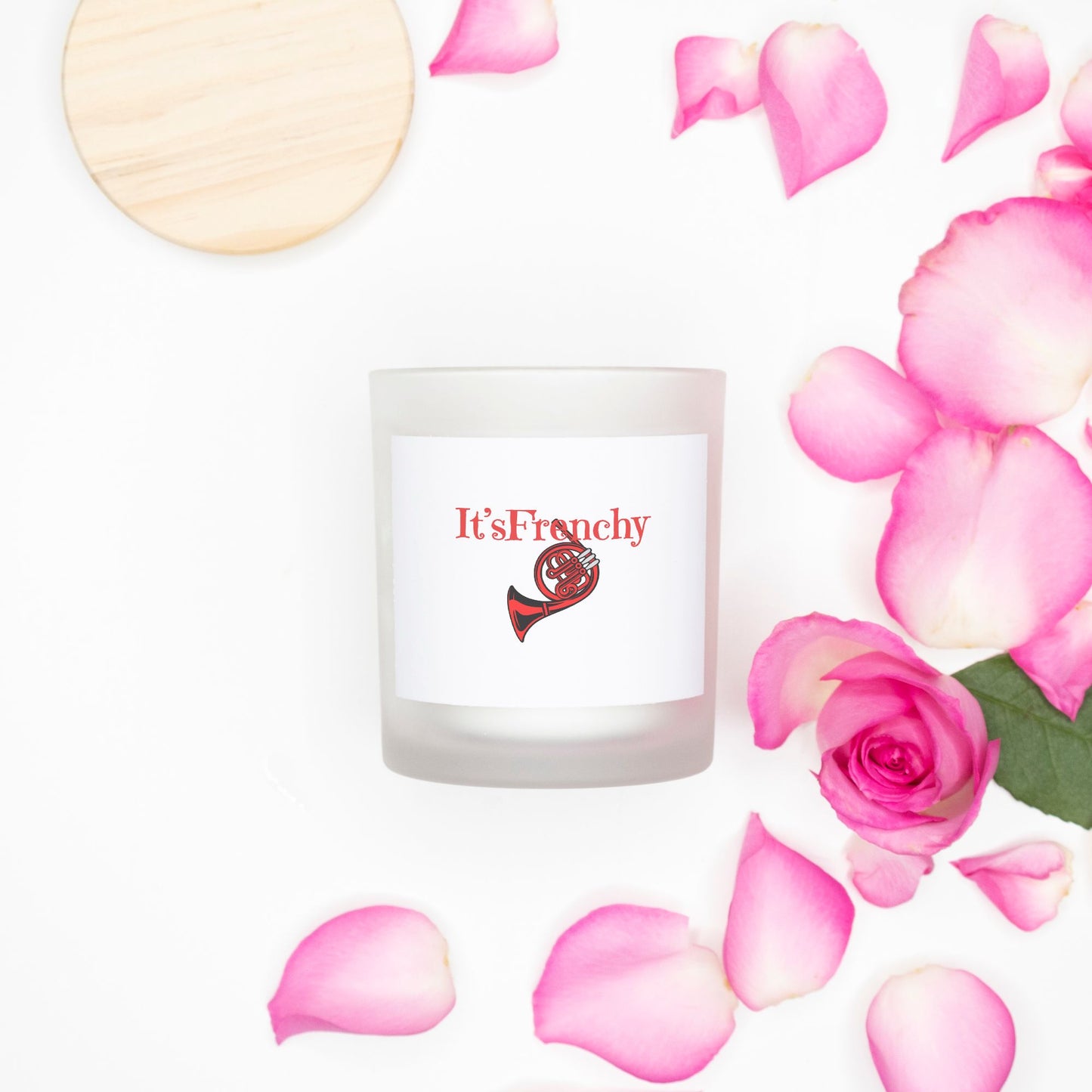 "French Horn" Candle Frosted (Pink Wick) Glass