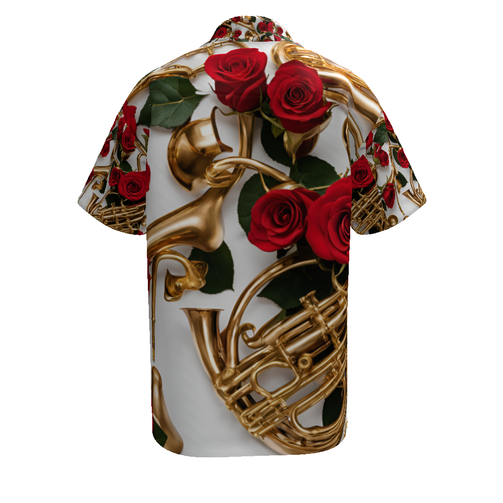 "Rose and Gold Trumpet" All-Over Print Men's Hawaiian Shirt