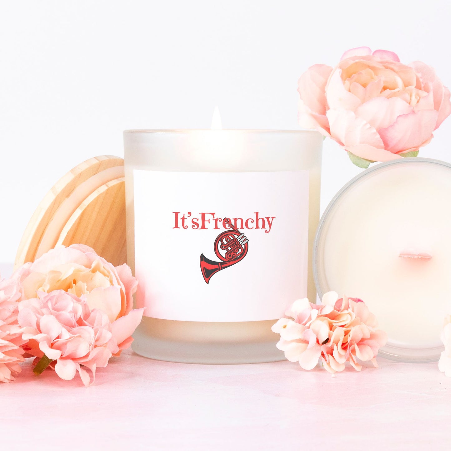 "French Horn" Candle Frosted (Pink Wick) Glass
