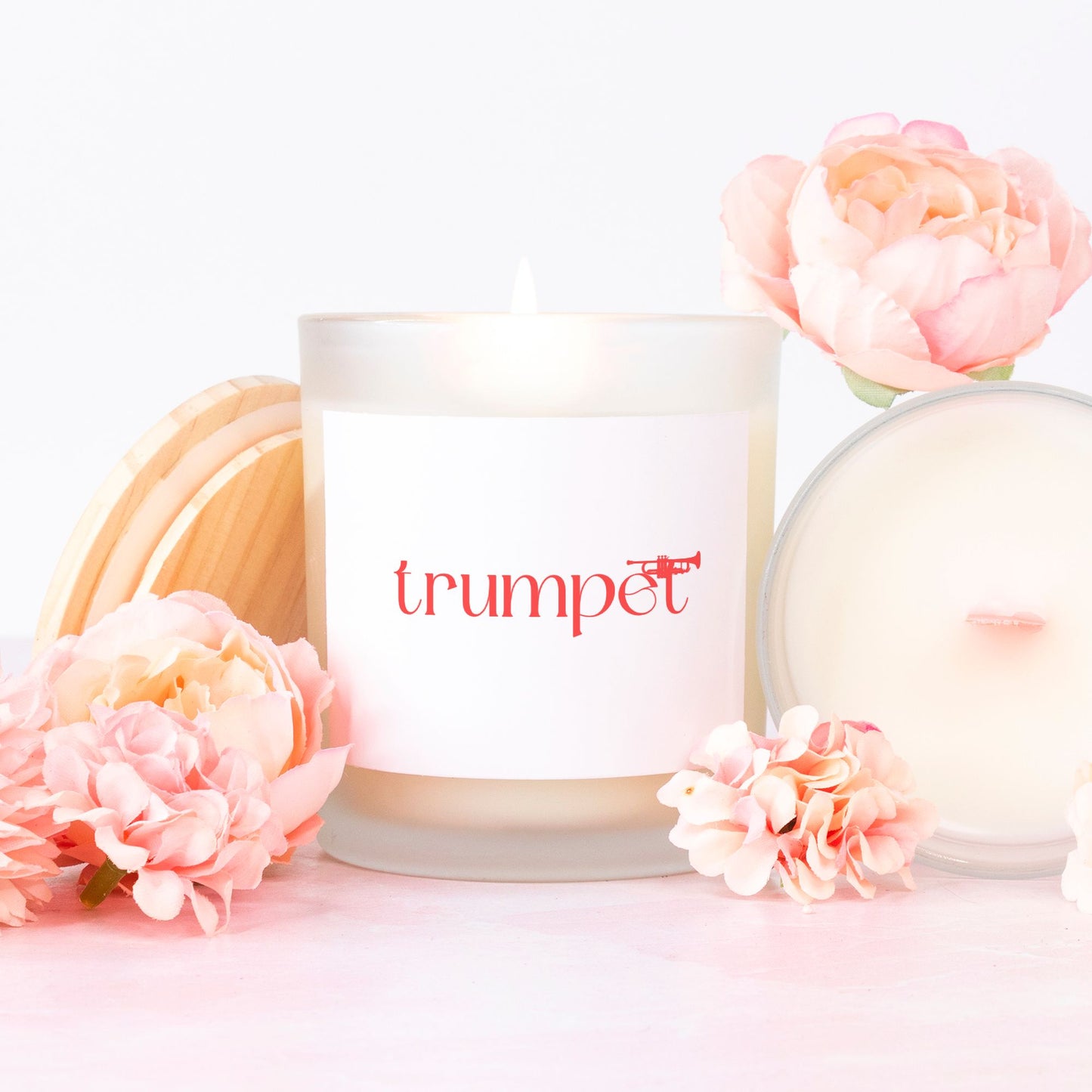"Trumpet" Candle Frosted (Pink Wick) Glass