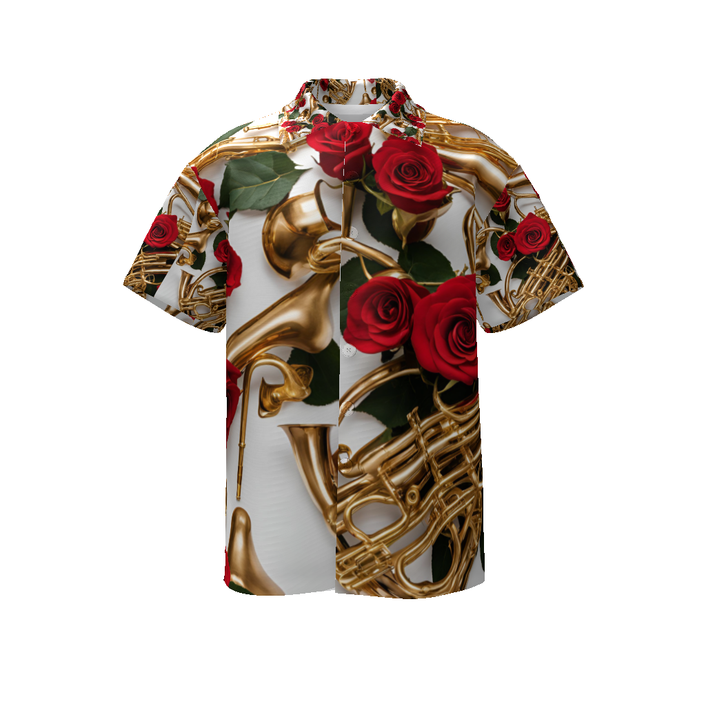 "Rose and Gold Trumpet" All-Over Print Men's Hawaiian Shirt