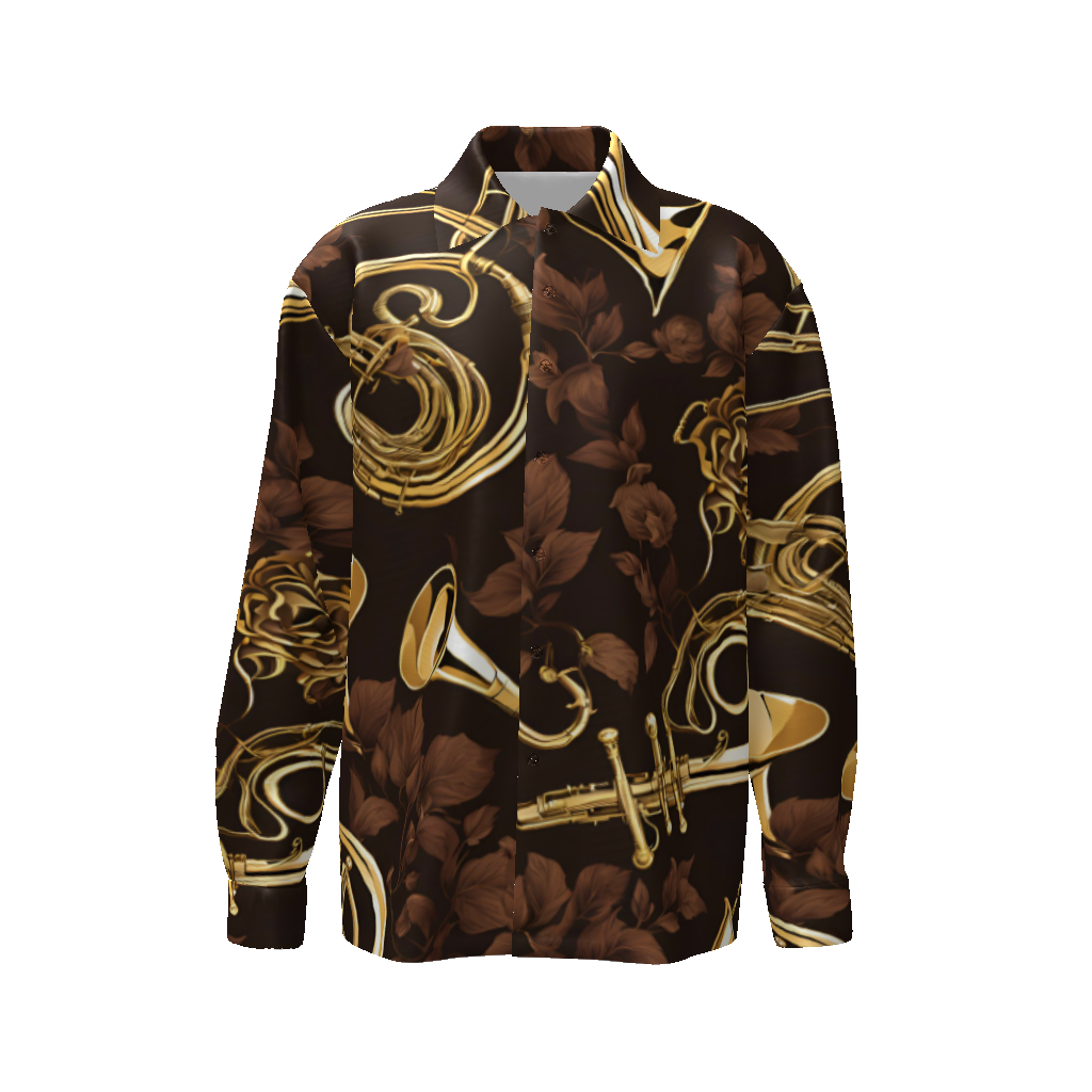 "Gold Brass and Flower" All-Over Print Men's Classic Long Sleeve Shirt